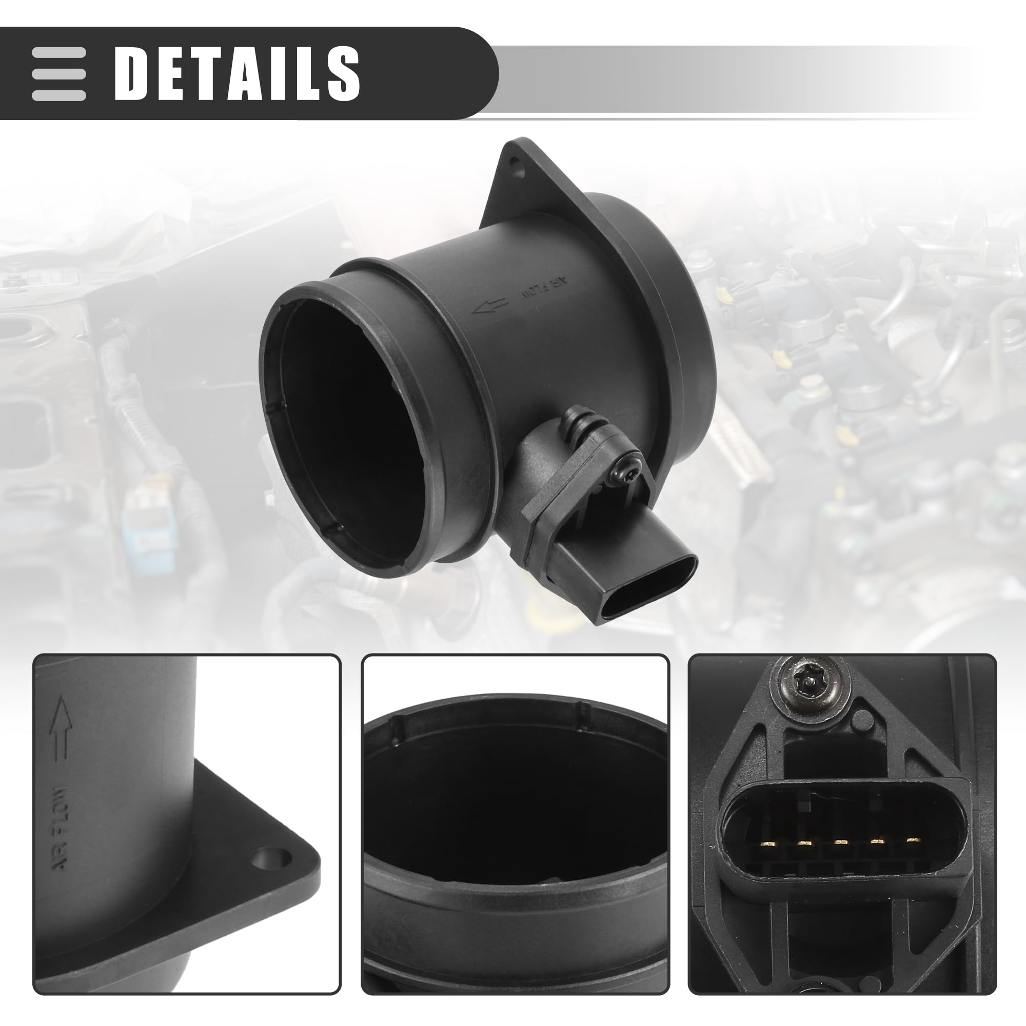 Sensore Di Flusso Aria Massa Compatibile Per Audi E VW - Numero OE 059906461S, 5 Pin, Plastica E Metallo Nero