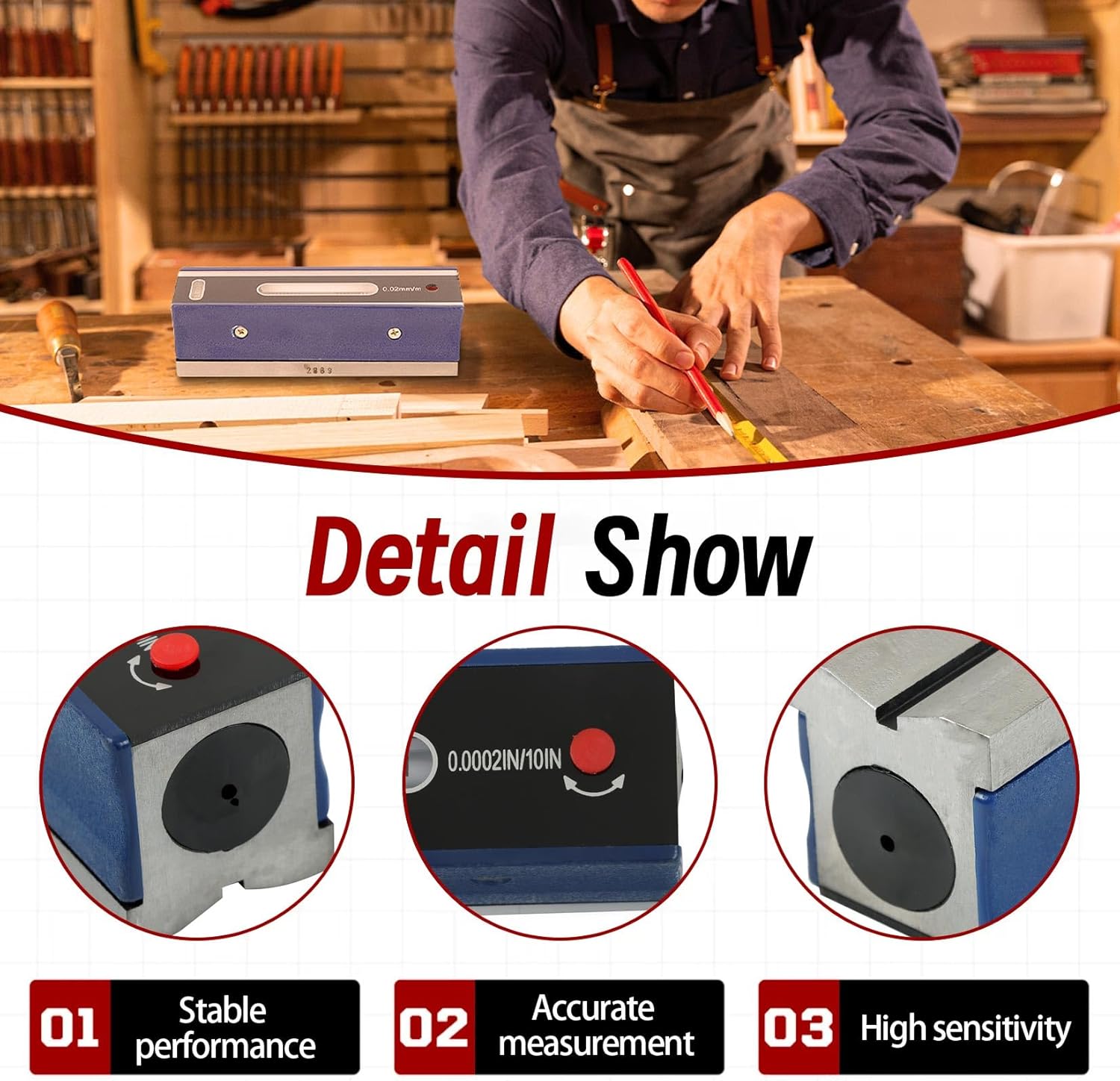 findmall 6 Inch Professional Accurate Level with Box, 0.0002/10 Inch Accuracy Strip Level for Checking the Work of Machinists Toolmakers