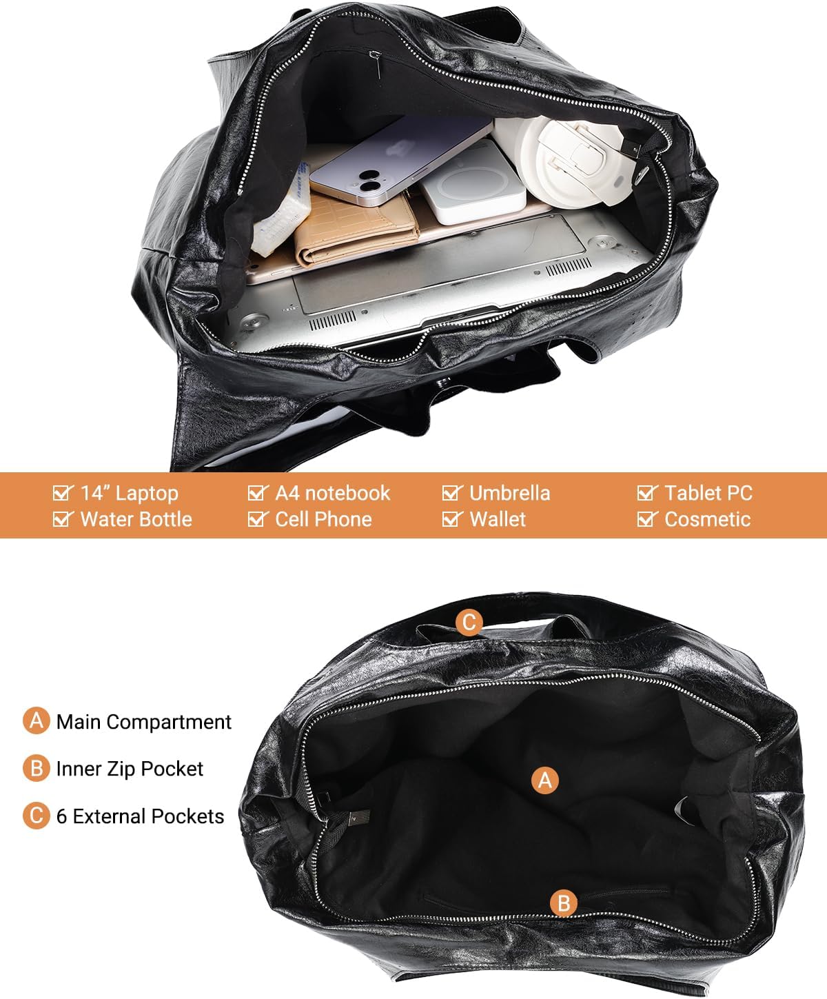 Herald Vegan Leather Large Hobo Bags for Women, Slouchy Shoulder Bag Tote Handbag Purses with Multi-Pocket - Image 7