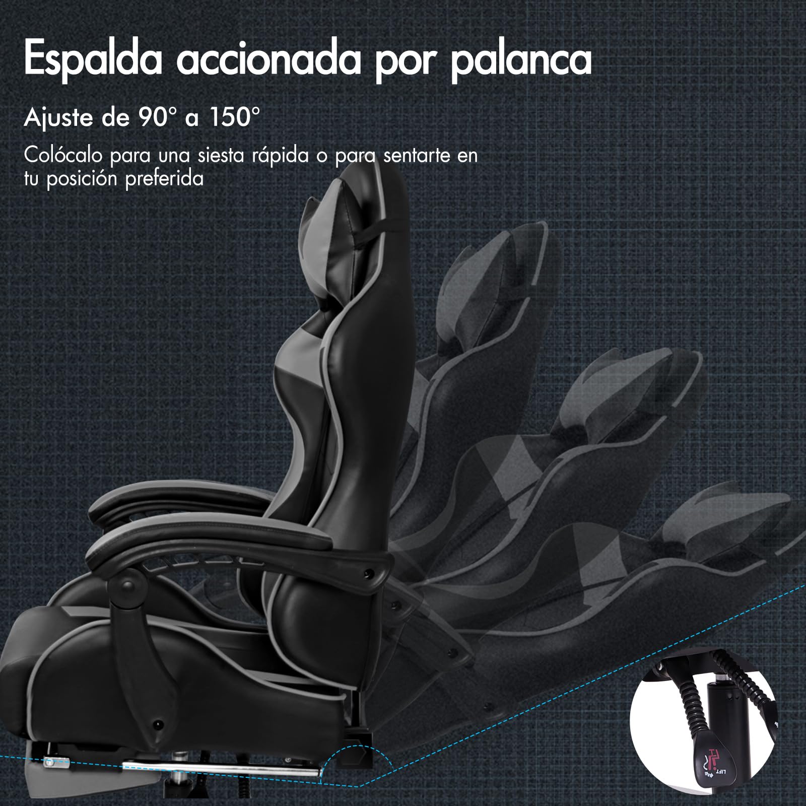 ALFORDSON Silla Gaming Escritorio con Masajeador, Silla Gamer Ergonómica Cojín Lumbar y Cervical, Reposapiés Retráctil, Ruedas Giratorias 360°, para Oficina, Videojuego, Ordenador, Cuero PU(Gris)