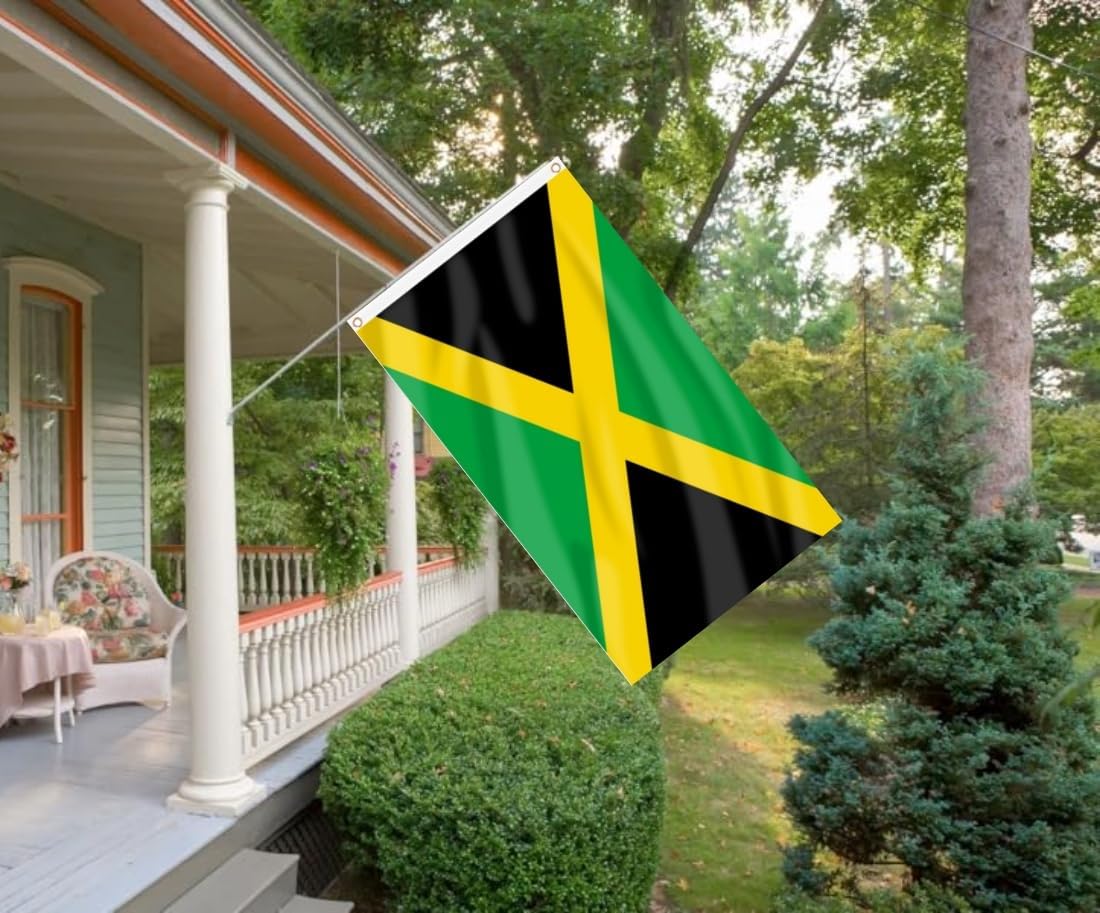 Jamaica Flag 12X18FT, Jamaican Flags, Large National Flags, Both Sides Printed, Men Women Banner,Vibrant Colors, Double Stitched with 2 Brass Grommets, Bar Garden Street Decoration, GYM, Office Decor,Indoor Outdoor Use,Gifts. (12x18ft)