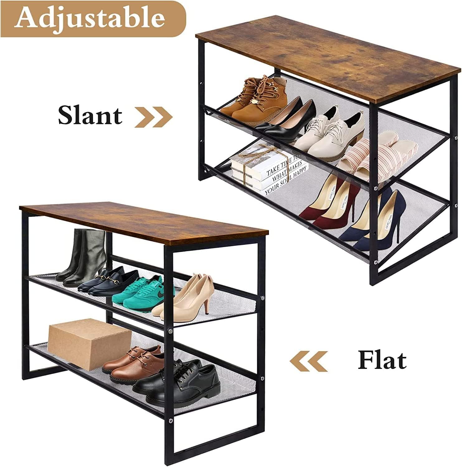 Buy HEYZOEY Shoe Rack, 3Tier Shoe Racks Storage with Flat & Slant