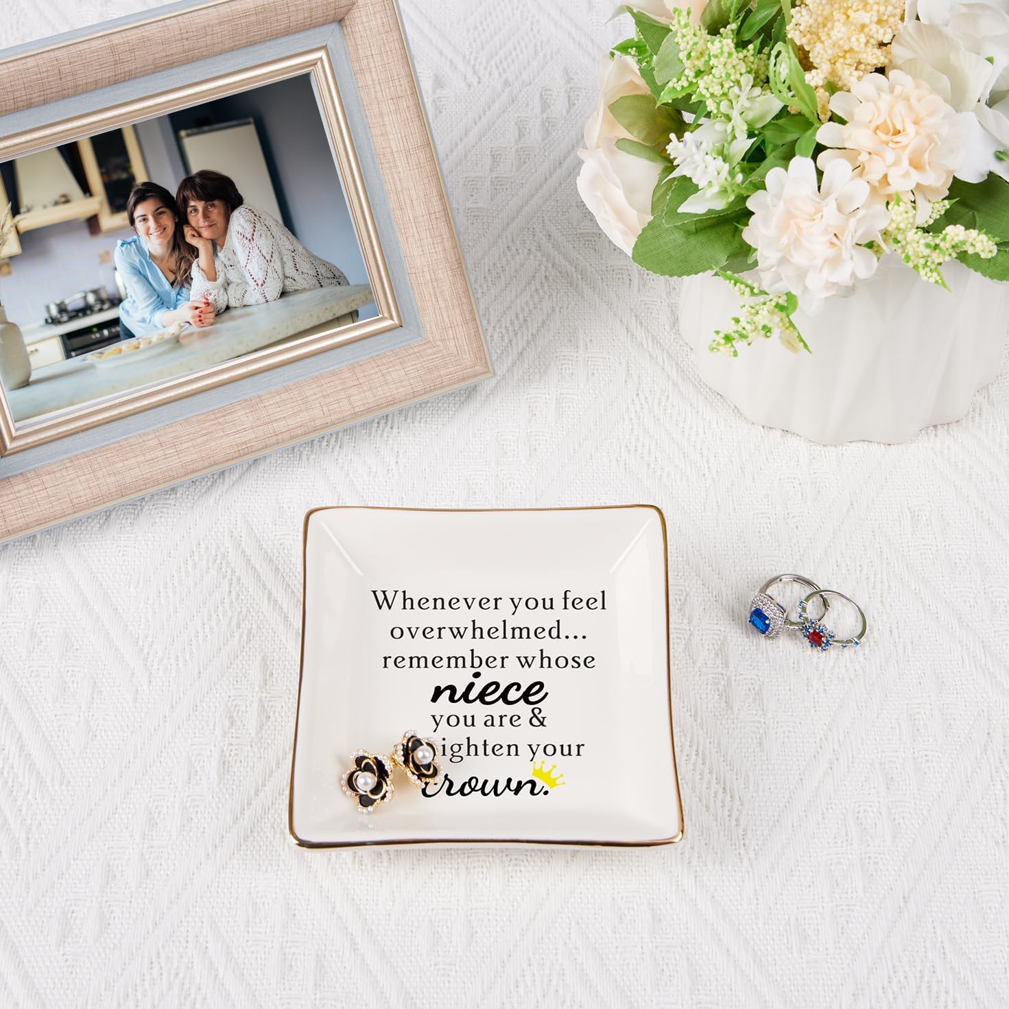 Niece Gifts from Auntie - Jewelry Dish Tray - 'When You Feel Overwhelmed...Straighten Your Crown', Birthday, Mother's Day, Christmas, Valentine's, Wedding, Graduation - Image 2