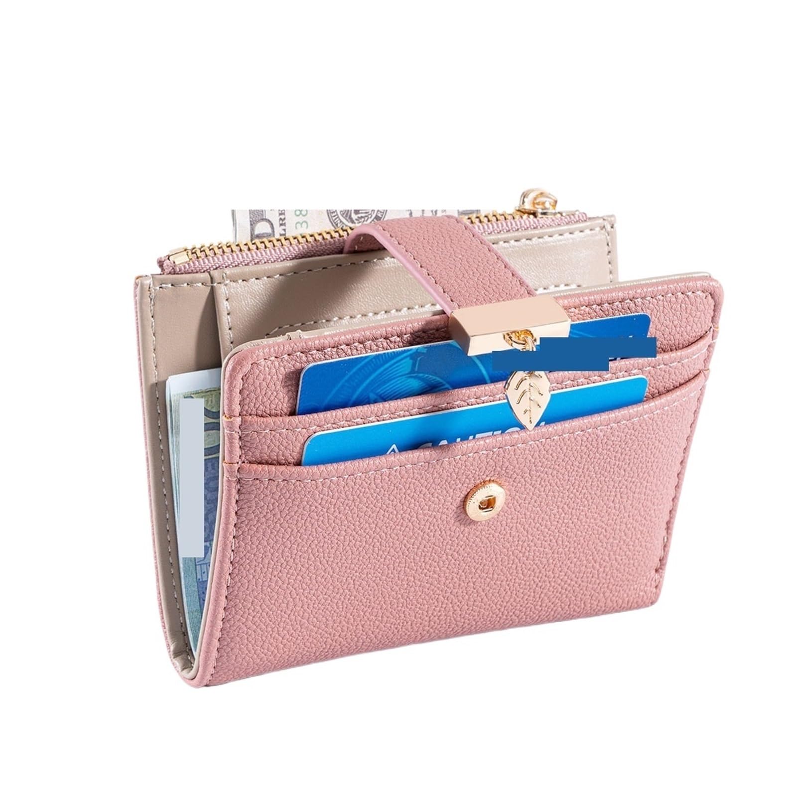 Portamonete Mini Portafoglio piccolo da donna Bifold Porta carte di credito in morbida pelle con finestra ID Portamonete cerniera Portafogli(Pink)