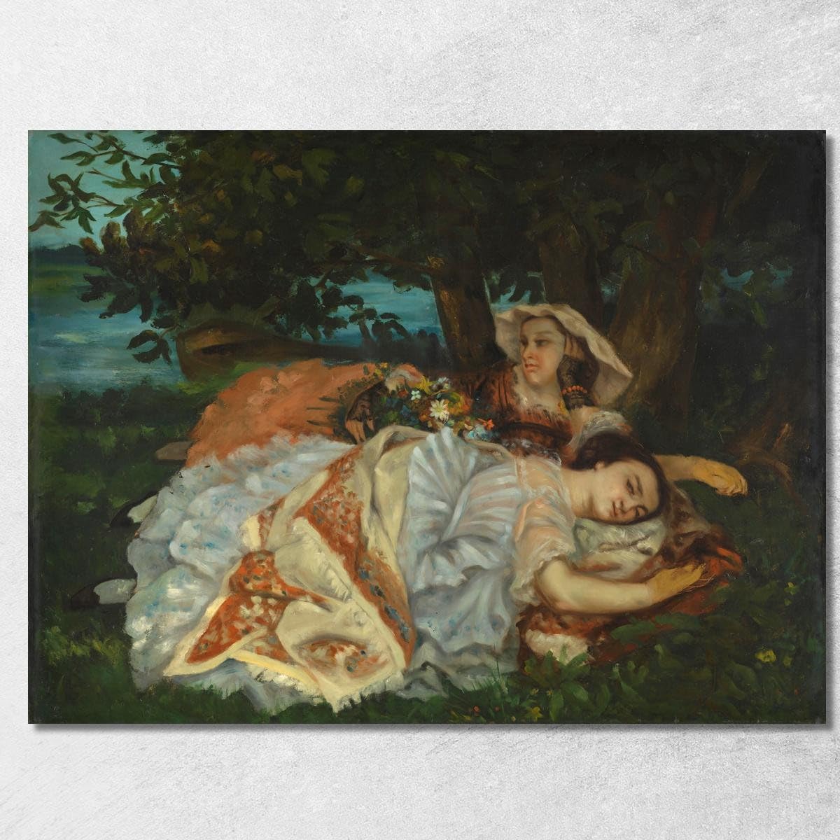 Tableau Courbet Jeunes femmes sur la rive de la Seine grand format pour décoration murale chambre
