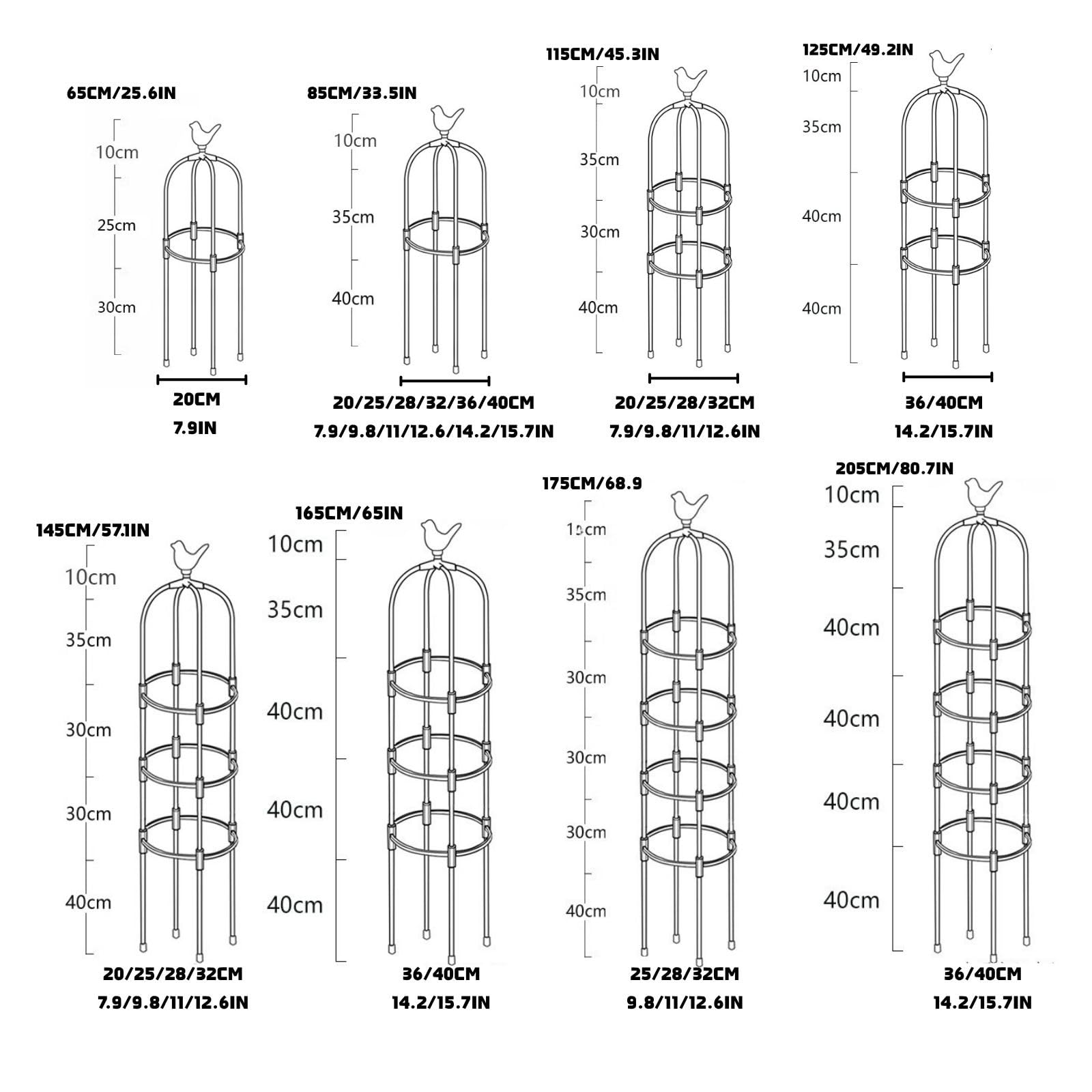 Obelisco de Jardín para Plantas Trepadoras, Enrejado Metálico 85 115 125 145 175 205cm Soporte Resistente a la Intemperie Para Plantas, Obelisco para Clemátide Glicina(Black,32 x 175cm/12.6 x 68.9in)