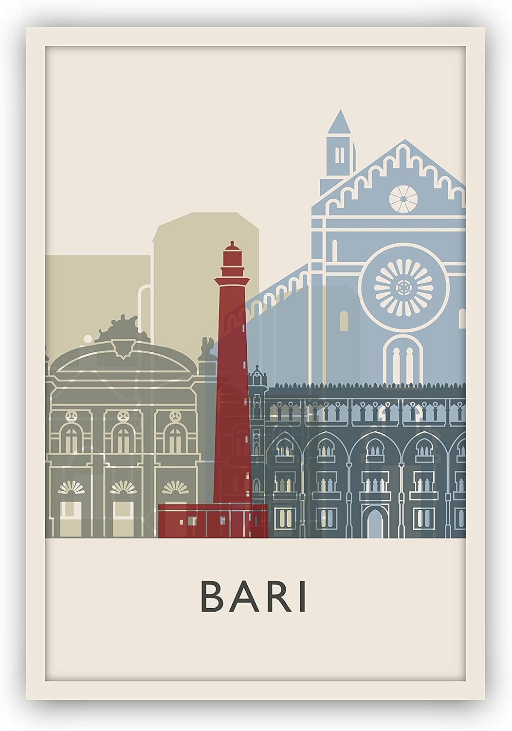 Bari Illustration Poster, Bari Italy Skyline Poster Cityscape and Landmark Print, Bari Illustration Home Wall Art, Office Wall Decor - 12x18