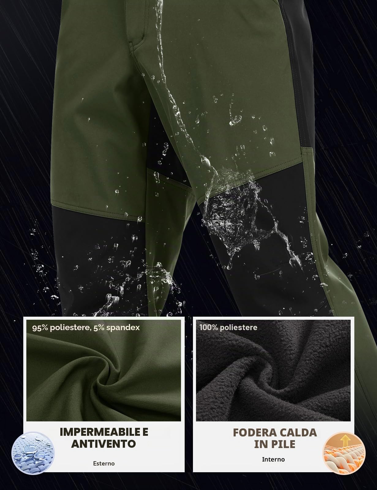 Xnova Pantaloni Trekking Uomo Invernali in Pile Pantalone da Lavoro Impermeabili Termici, Pantaloni Felpati Caldo Cargo Pantaloni Softshell Montagna Caccia con Vita Elasticizzati