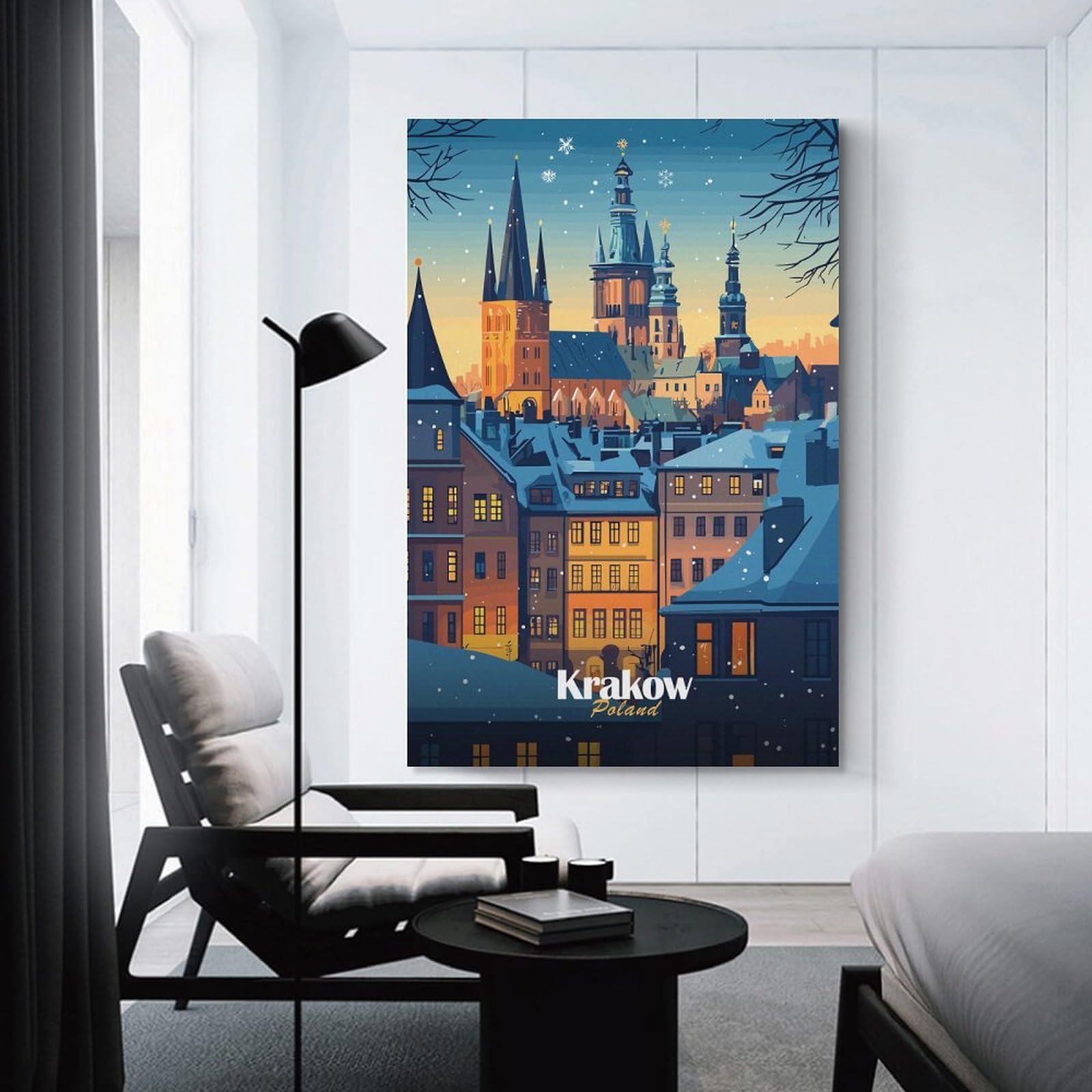 Junmoney Wall Art Print Snowy Krakow Cityscape, 20x30inch(50x75cm), for Living Room, Lounge Or Sitting Room, Eye Catching Artwork for Blank Walls