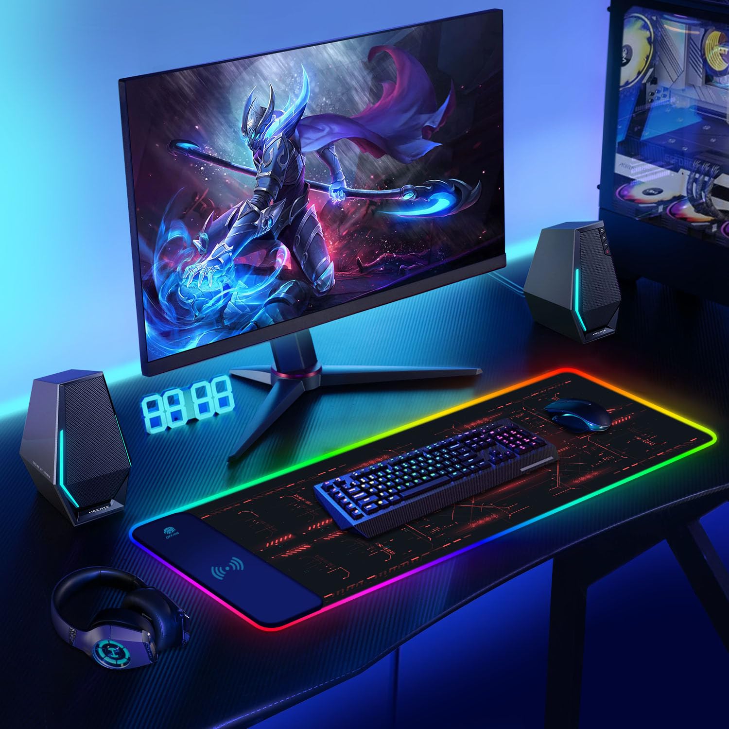 ToLuLu Tapis de souris de jeu RVB sans fil, 5/7,5/10/15 W, 10 modes d'éclairage LED, tapis de souris pour clavier d'ordinateur, 800 x 300 x 4 mm, grand tapis de bureau étendu pour jeux, MacBook,