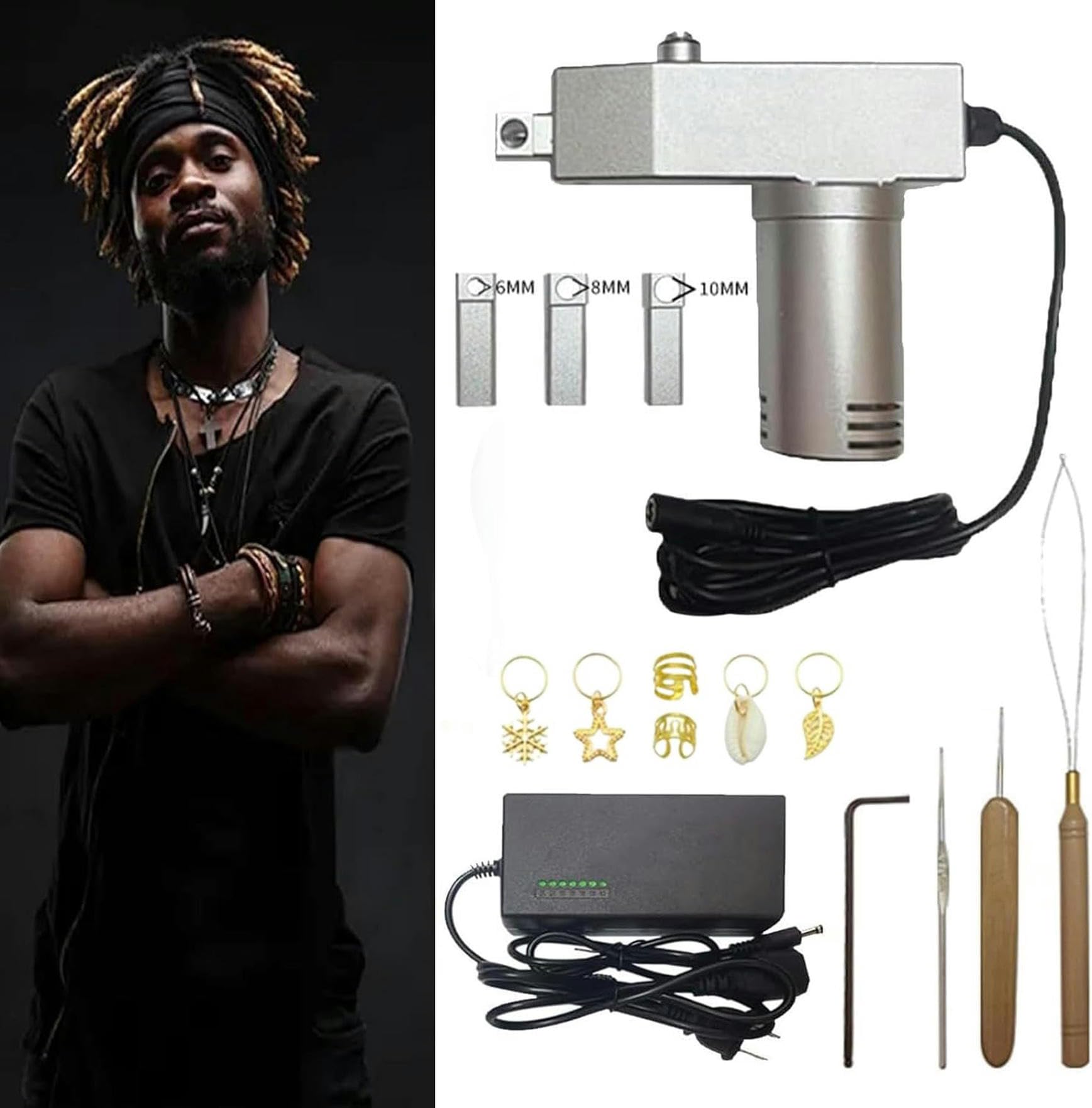 Machine dreadlocks portable avec 3 têtes 6 8 10mm et 20 crochets pour tresses