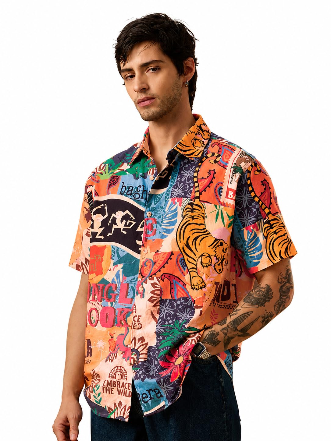 the souled store Official Jungle Book: Indie Print Men and Boys Short Sleeve Collared Neck Button Down Regular Fit Cotton Summer Shirts-picture-11