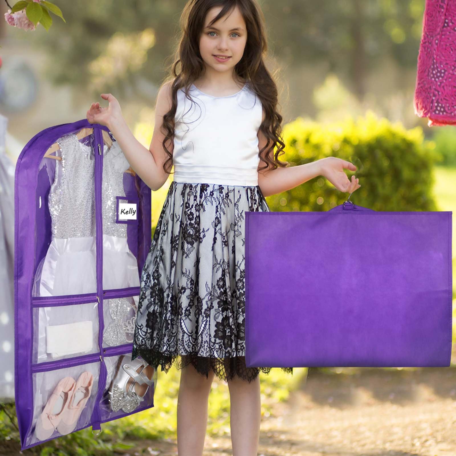 40 Inch Dance Garment Bag With 6 Clear Pockets - 3 Pack, PVC, For Competition & Travel - View #3