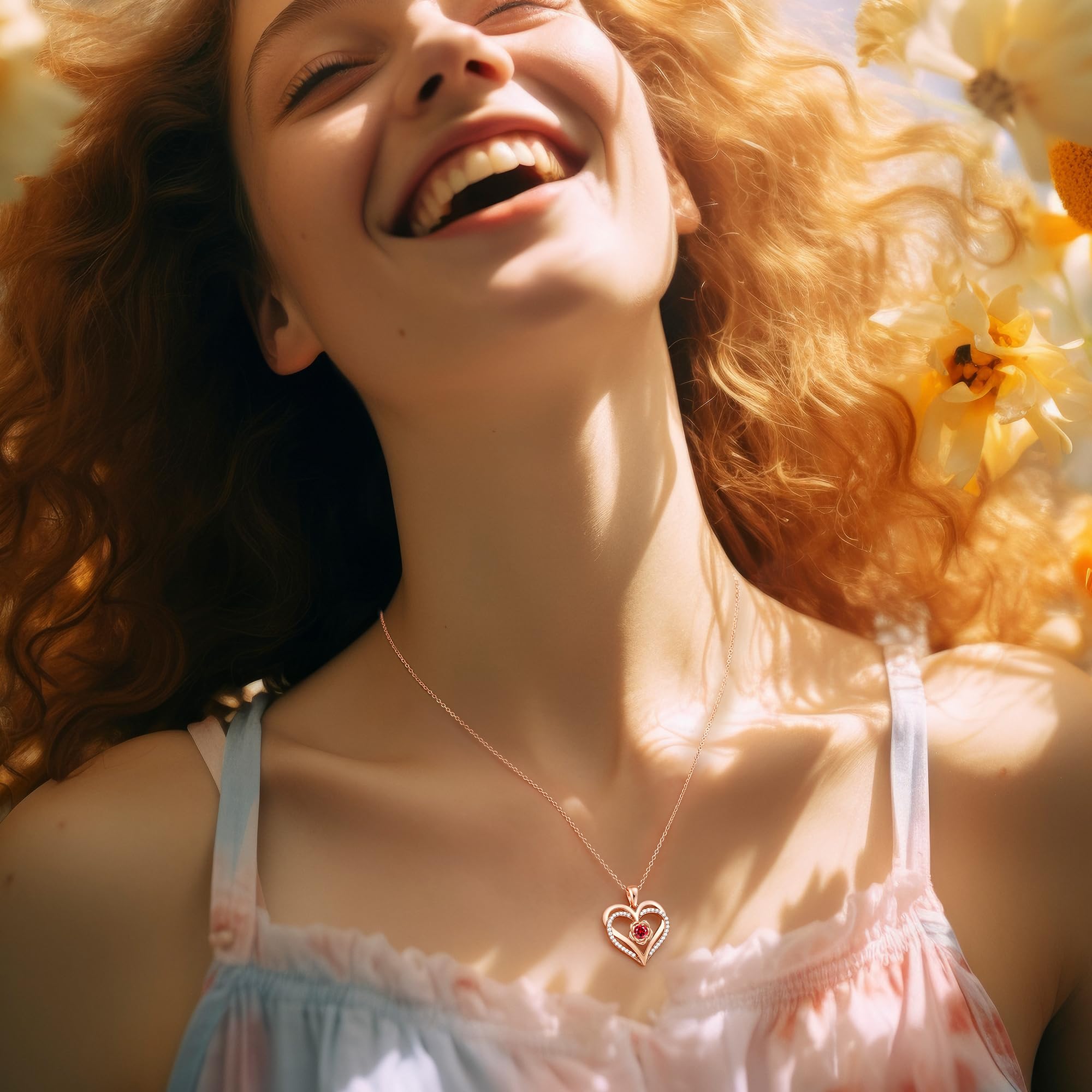 CDE Collana Donna Argento 925 Collana in Cuore, Pietra di nascita Rosé Fiore Collana in Oro, Rosa Gioielli Donna Regalo Valentin’s Day Natale Compleanno