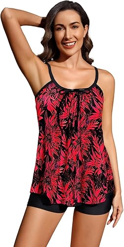 Miniatura 5 de REKITA Trajes de baño tankini fluidos para mujer trajes de baño tankini para dos piezas camiseta sin mangas con pantalones cortos