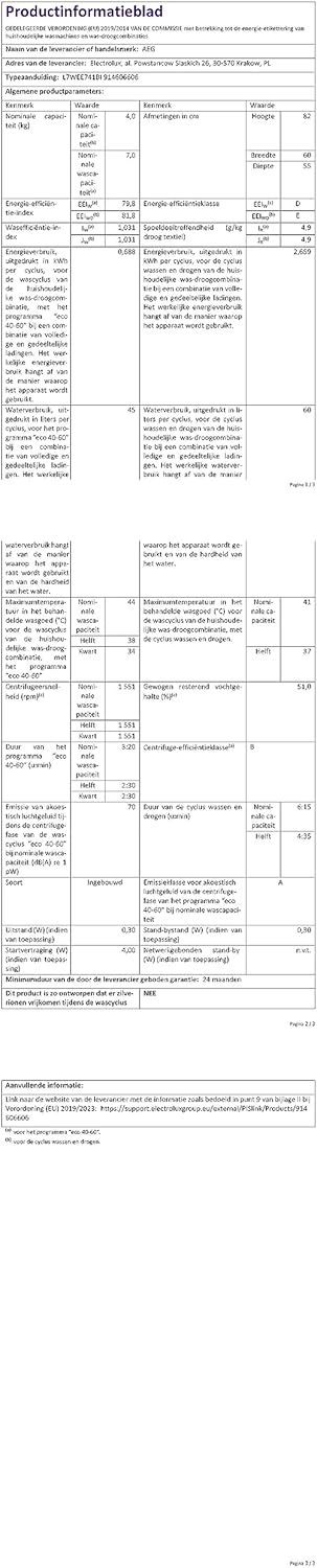 AEG L7WEE741BI lavasciuga Caricamento frontale Incasso Bianco A AEG L7WEE741BI lavasciuga Caricamento frontale Incasso Bianco A