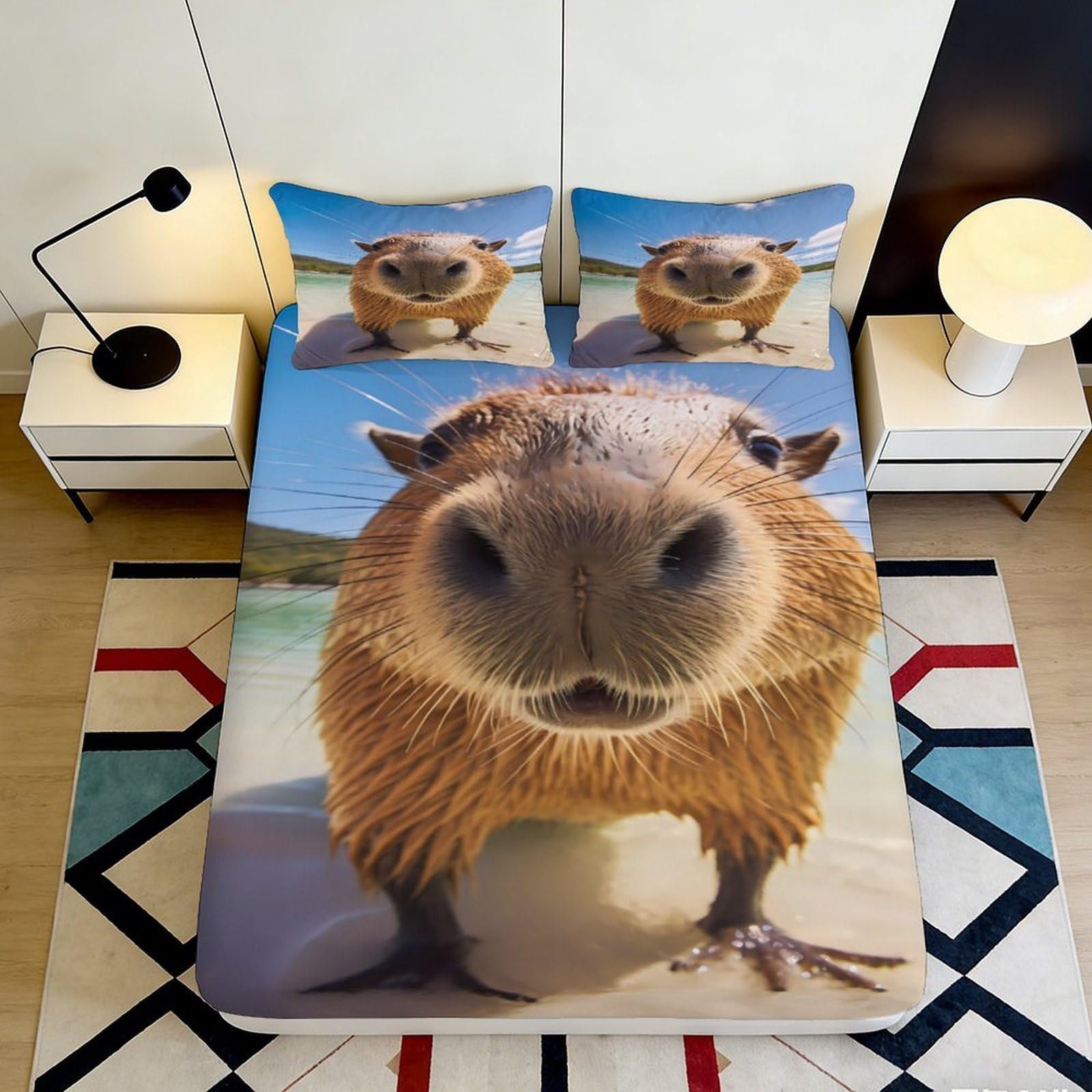 Pnayamiorkfel Style-7 3D Printed Capybara Beach Fitted Sheet Microfiber Non-Slip Bed Cover For Bedroom Guest Room Dorm Decor Easy Care 90X200x25cm