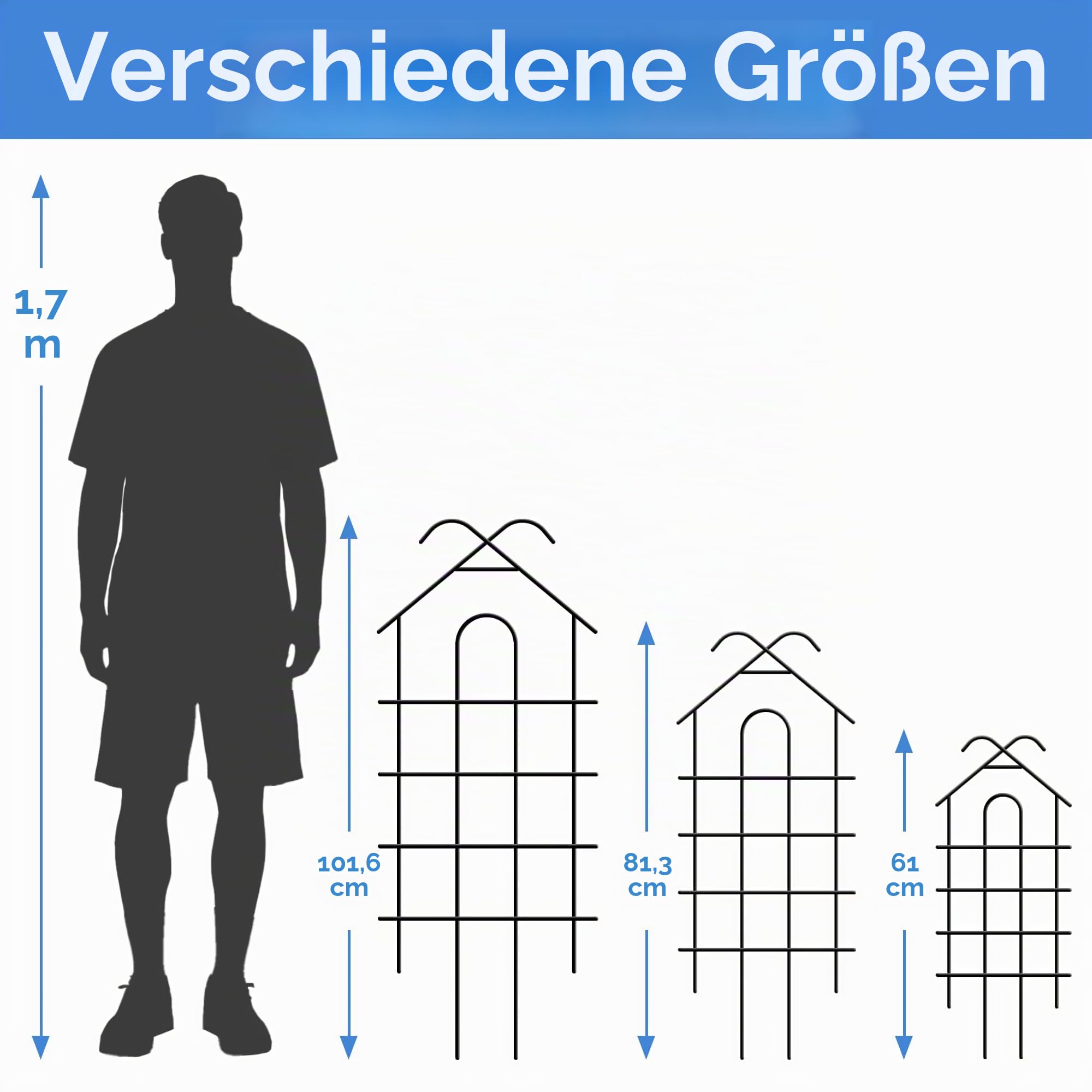 ARIFARO Rankgitter Garten-Trellis, 61cm 4er-Pack Metall-Pflanzentrellis für Kletterpflanzen für den Innen- und Außenbereich, Garten-Trellis für Topfpflanzen, Kletterreben, Zimmerpflanzen, Schwarz