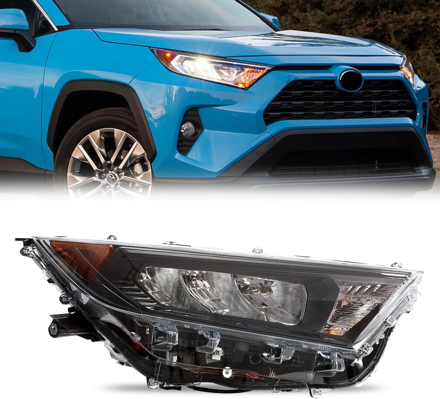 PENSUN Headlamp Assembly Fit For 2019-2022 Toyota RAV4 LE XLE LED Headlights Chrome Housing (Passenger Right Side)