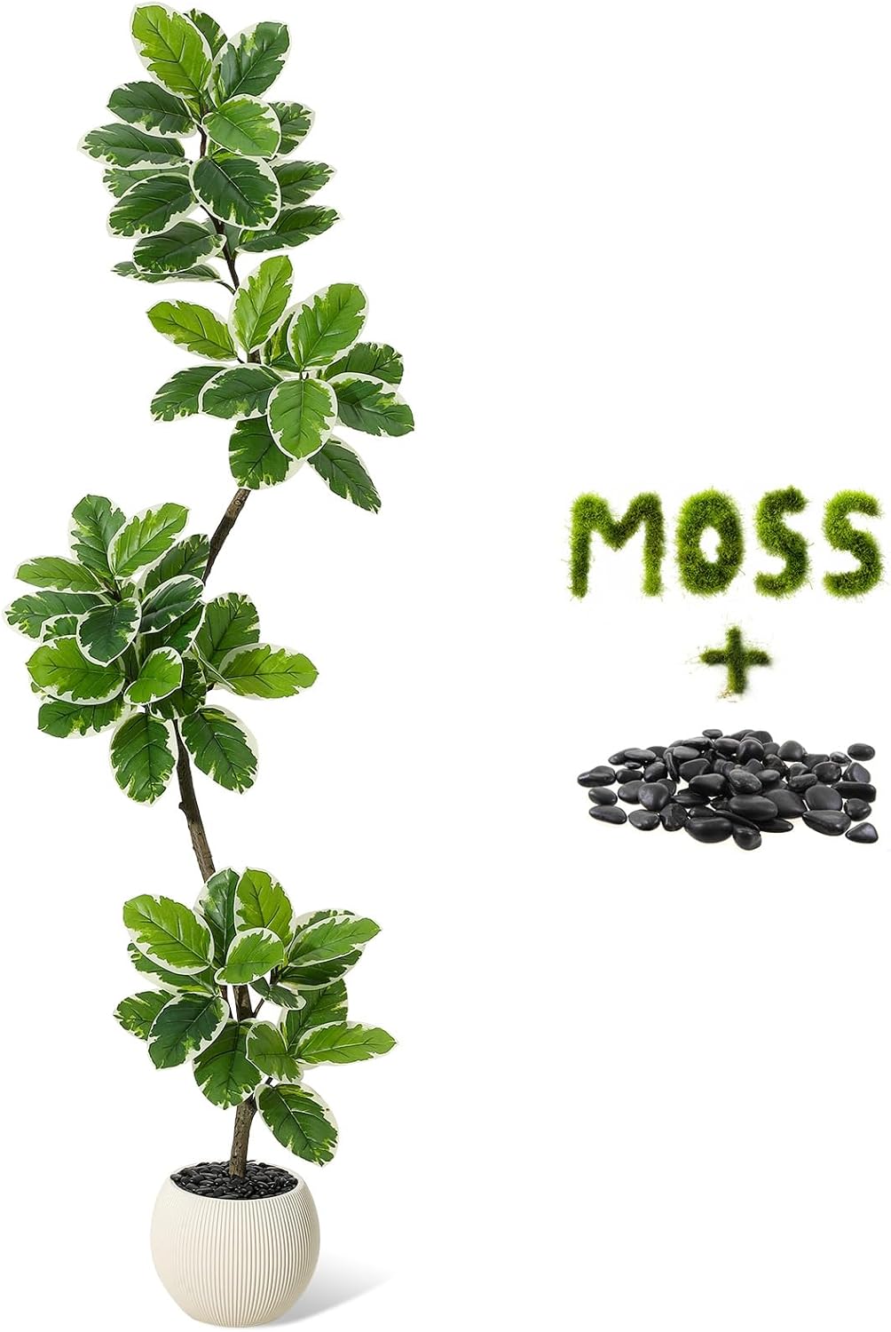 GarveeHome Fiddle Leaf Fig Tree Artificial Indoor, 6 ft Tall Faux Rubber Tree with Sphere Planter, Tall Artificial Plants with Moss for Home Decor Office Living Room - Image 7