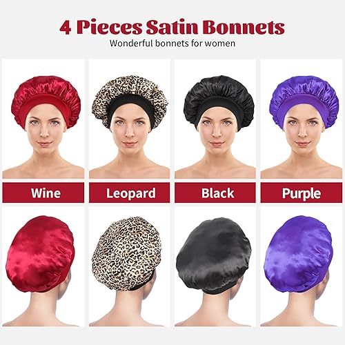 Miniatura 5 de 4 gorros de seda para dormir, gorros de satén para el cabello, banda elástica suave, gorro de seda para dormir, envoltura para el cabello para