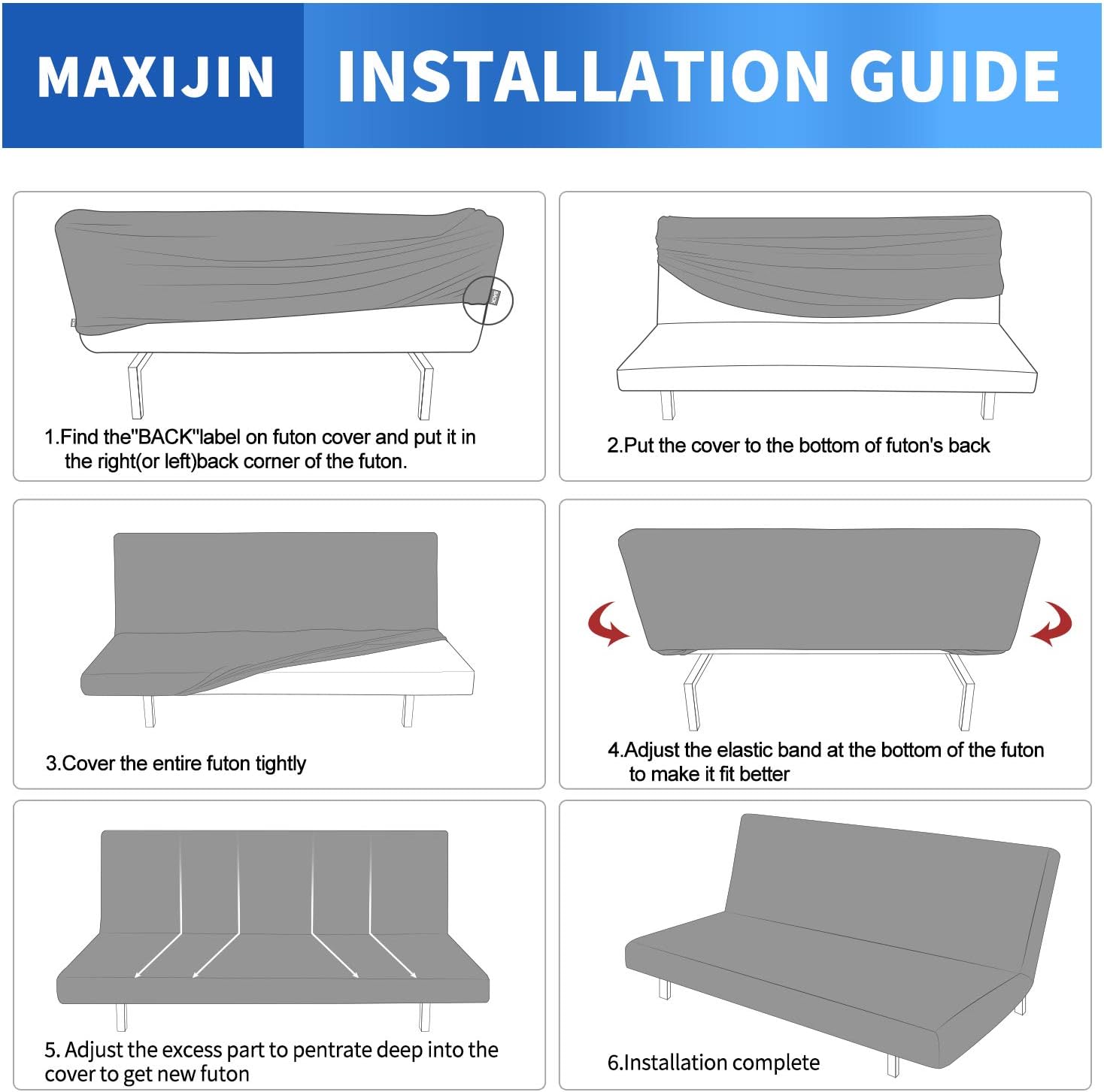 MAXIJIN Jacquard Futon Cover Stretch Armless Futon Sofa Cover Soft Futon Slipcover with Elastic Bottom Thick Sofa Bed Furniture Protector Covers, Machine Washable (Light Gray)