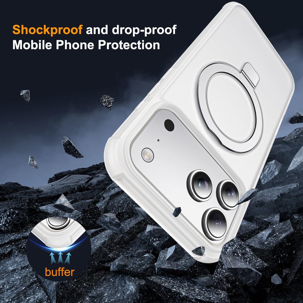 Compatible with iPhone 17 Pro Max Case with Invisible Magnetic O-Ring Stand Military-Grade Phone Case for iPhone 17 ProMax 6.9" [Compatible with Mag-Safe][Great Grip Feeling],Translucent - Image 7