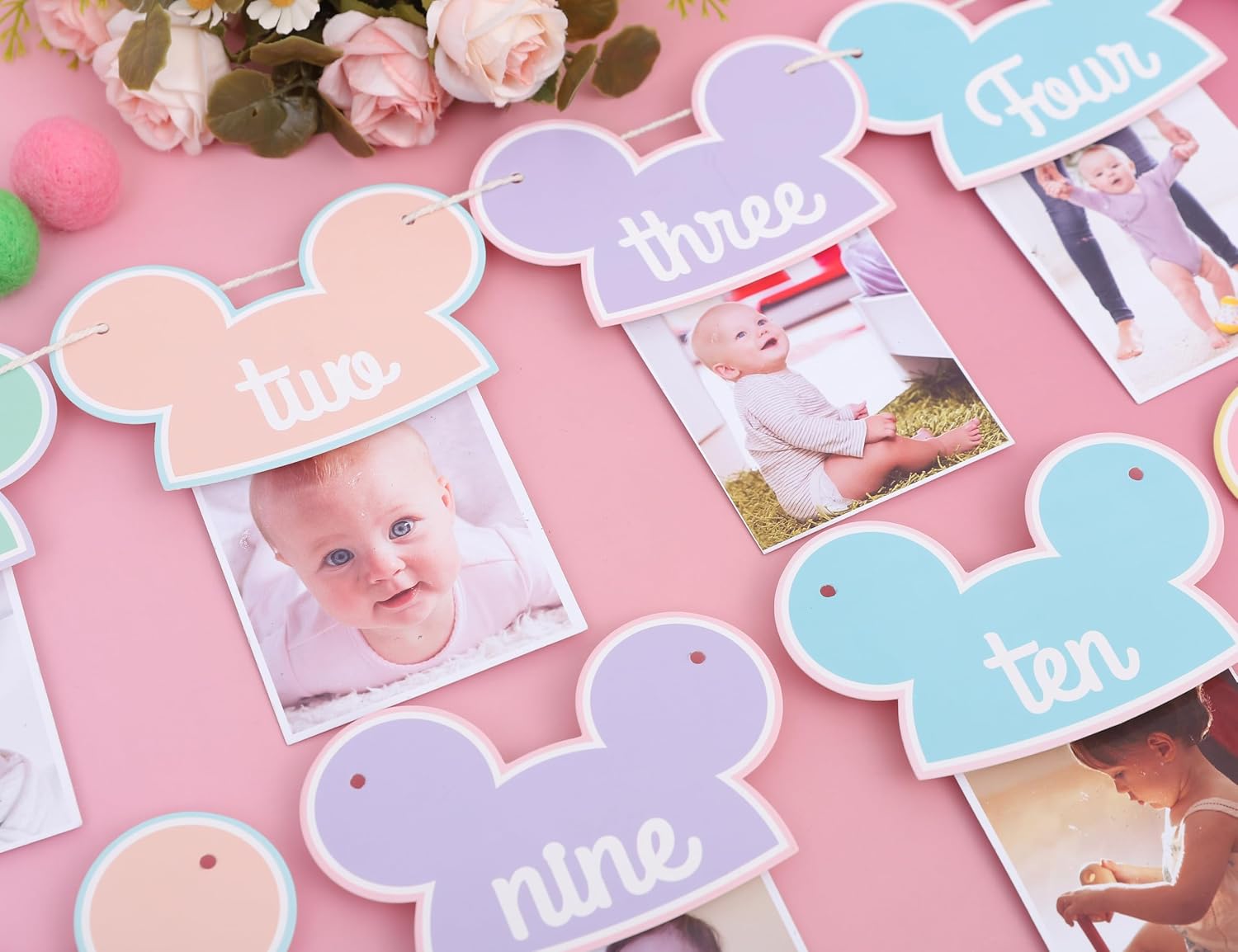 Mouse 12 Months Photo Banner - Pastel Rainbow First Birthday Photo Garland, Happiest Birthday on Earth Banner, Mouse Party Decor, Mouse Monthly Milestone Garland image 5