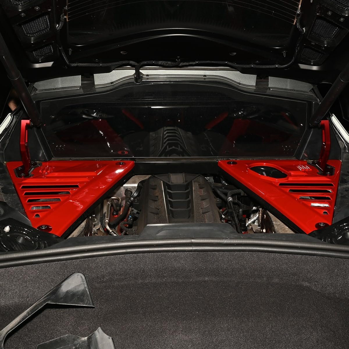 2Pcs Upgraded Gloss Red Rear Engine Bay Cover Package, Left Right Engine Filler Panels Compartment Engine Case Guard Splash Shield Protector for Corvette C8 Stingray Z51 2020+