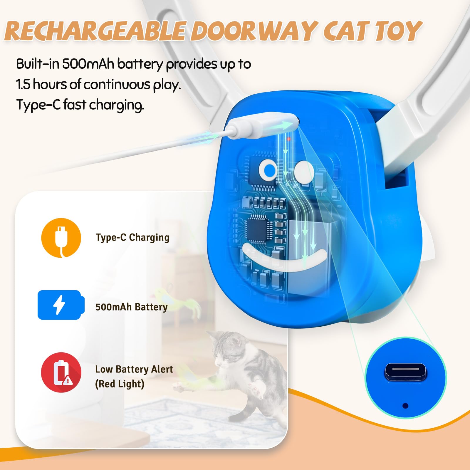 Juguetes interactivos para gatos de interior, marco de puerta colgante automático con pájaro, ratón y plumas, juguete de ejercicio activado por movimiento para gatitos aburridos y gatos adultos