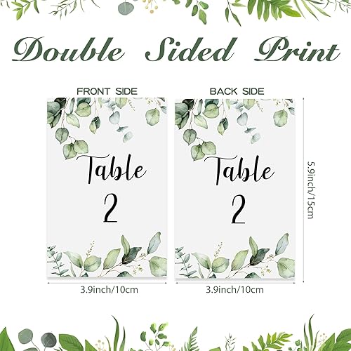 Miniatura 2 de Marspark 26 números de mesa de boda con 26 soportes de mesa dorados, eucalipto verde, tarjetas de número de recepción de boda con cabeza, etiqueta