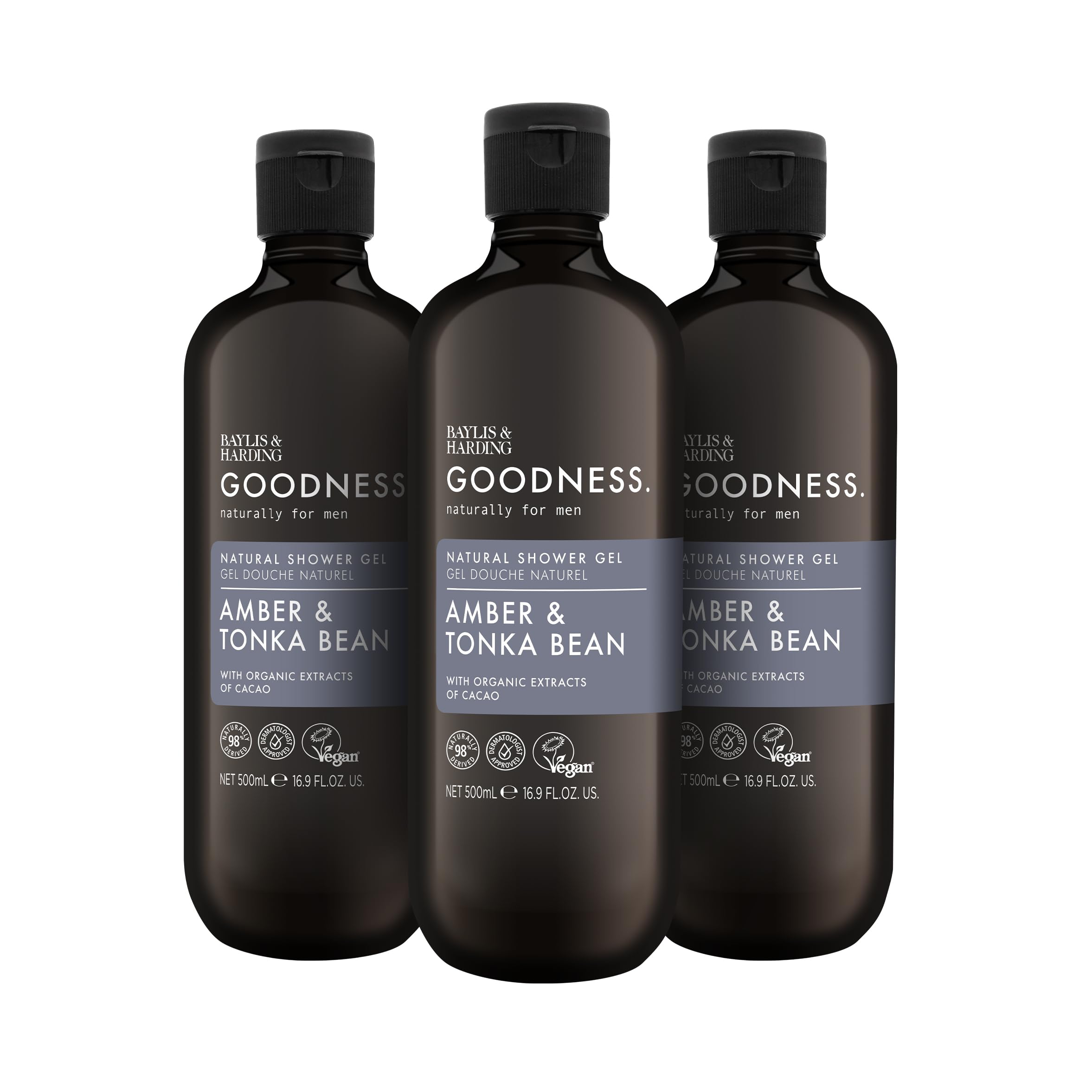 Baylis & Harding Goodness Mens Natural Shower Gel 500ml 3 pack