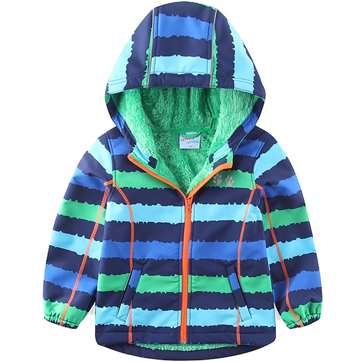Chaqueta Cortavientos Impermeable para Niños y Niñas de Softshell Forrada de Borreguito con Capucha de