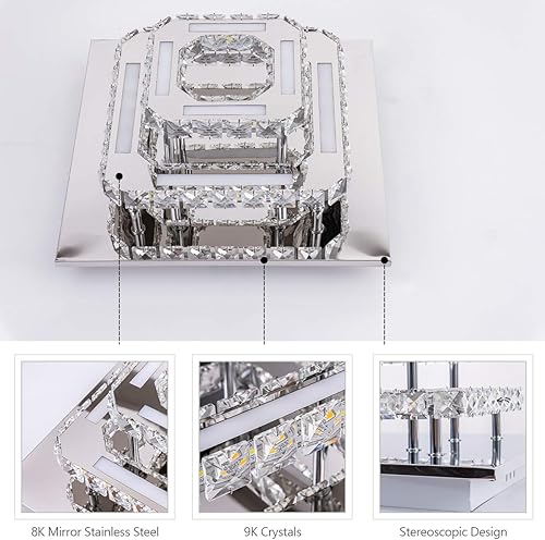 Miniatura 7 de KKMYWAN Lámpara de techo moderna de cristal empotrada de 11.8 pulgadas, mini lámpara de techo cuadrada para pasillo, vestíbulo, comedor, 6000 K,