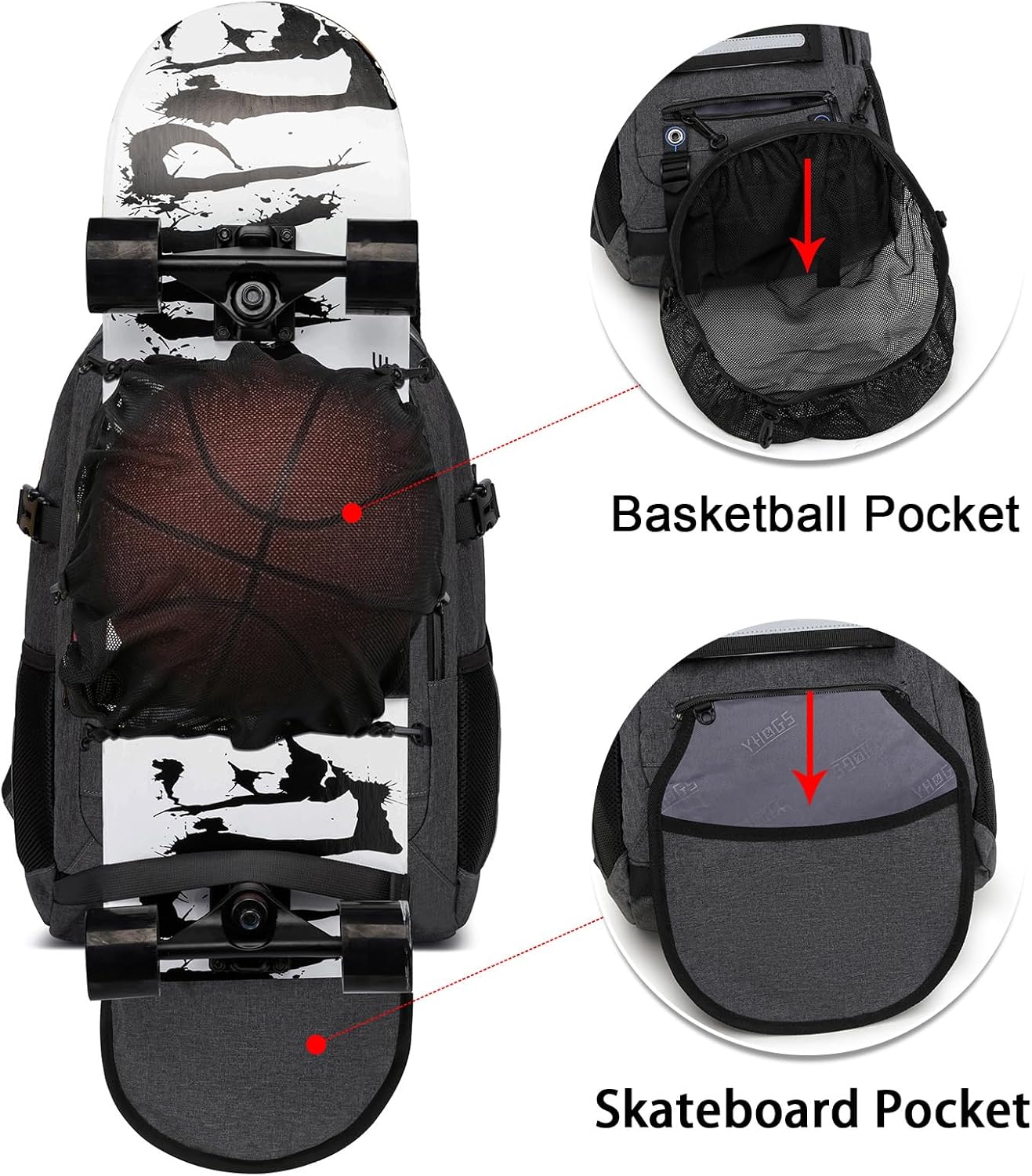 Skateboard Backpack, Laptop Backpack with USB Charging Port, RFID Anti-Theft Lock, Waterproof Fabric, Fits up to 15.6 Inch Laptop, for Business Travel Men(Dark Grey)