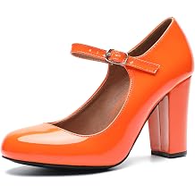 MAIERNISI JESSI Womens Mary Jane Pumps, Closed Round Toe, Block Heel with Ankle Strap Buckle, 3.54 Inch High Heel