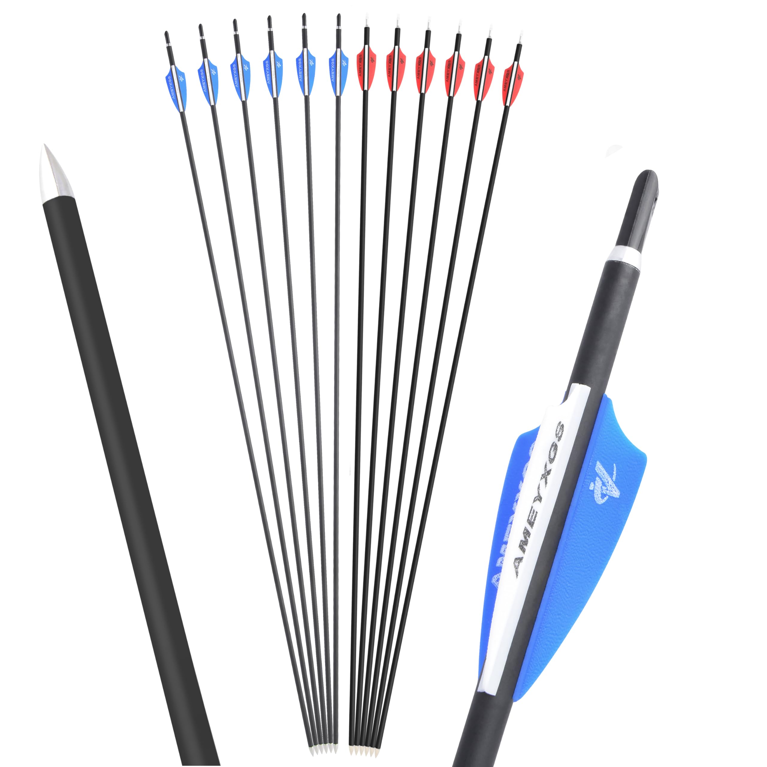Flecha de Tiro con Arco de Carbono Flecha de Tiro de 30-32 Pulgadas Flechas de práctica de Tiro al Blanco de 1000 Spine para Arco Compuesto/Arco Curvo 6/12pcs