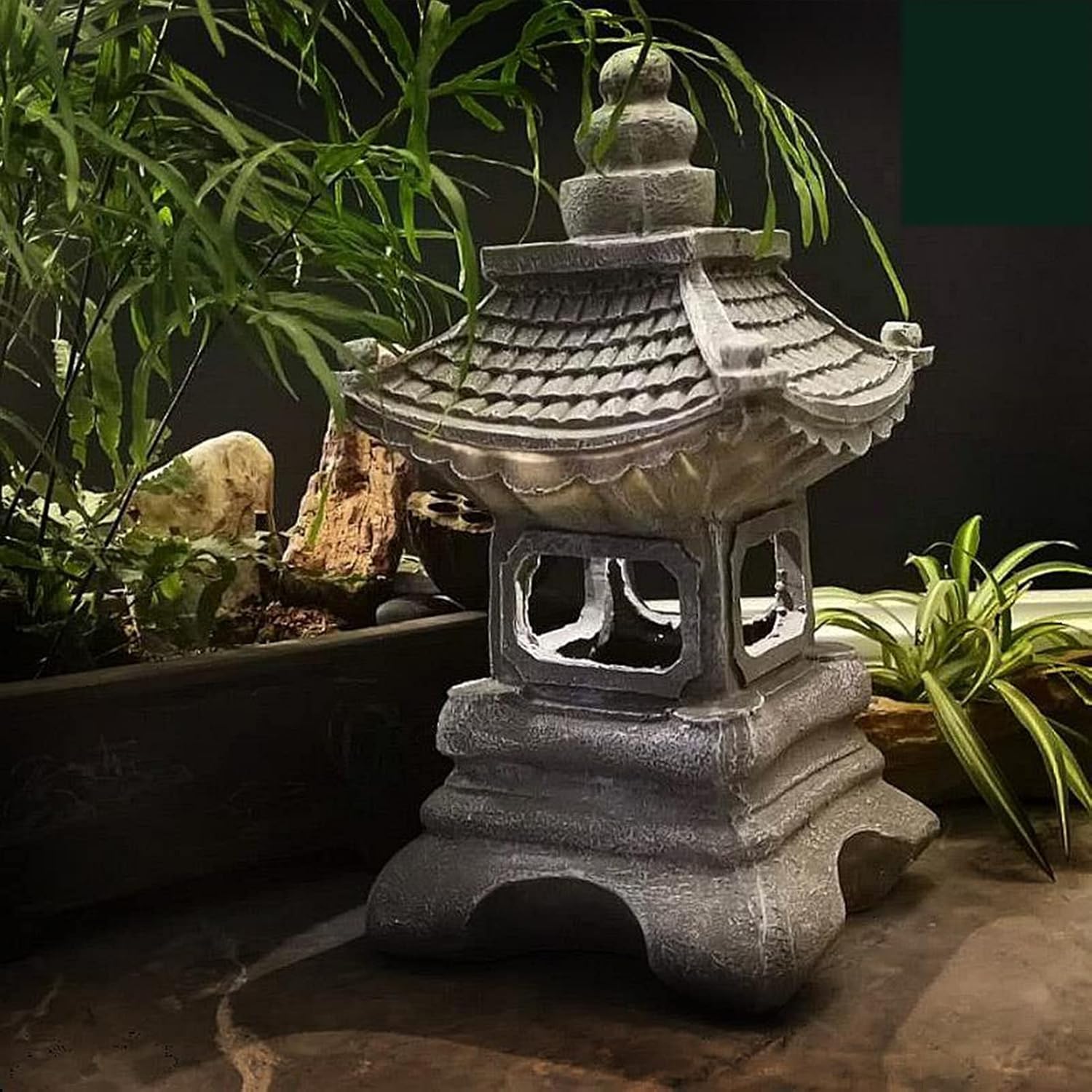 Garden Statue Yard Art,Solar Garden Statue for Outdoor Garden Lantern Pagoda Light Figurine Palace Lamp Light Landscape Decoration Gift