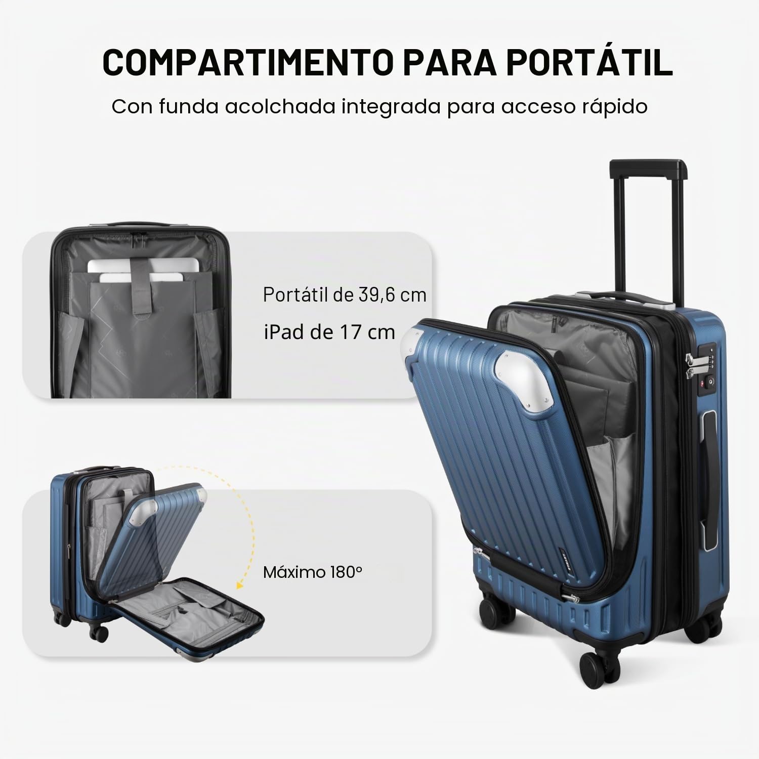 LEVEL8 Maleta Cabina Ampliable ABS+PC Equipaje de Mano Trolley Rígido Ligero Maletas de Viaje con 4 Ruedas Dobles Giratorias 360º y Candado TSA, 55x37x25CM, 42L, Azul