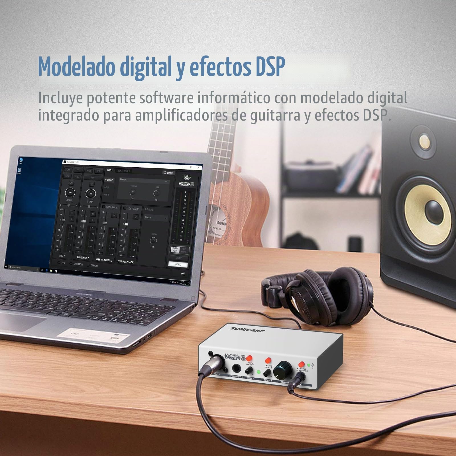 SONICAKE Interfaz de audio Preamplificador analógico profesional de dos canales con rango dinámico y rendimiento de distorsión Modelado digital Efectos DSP Sonic Cube II