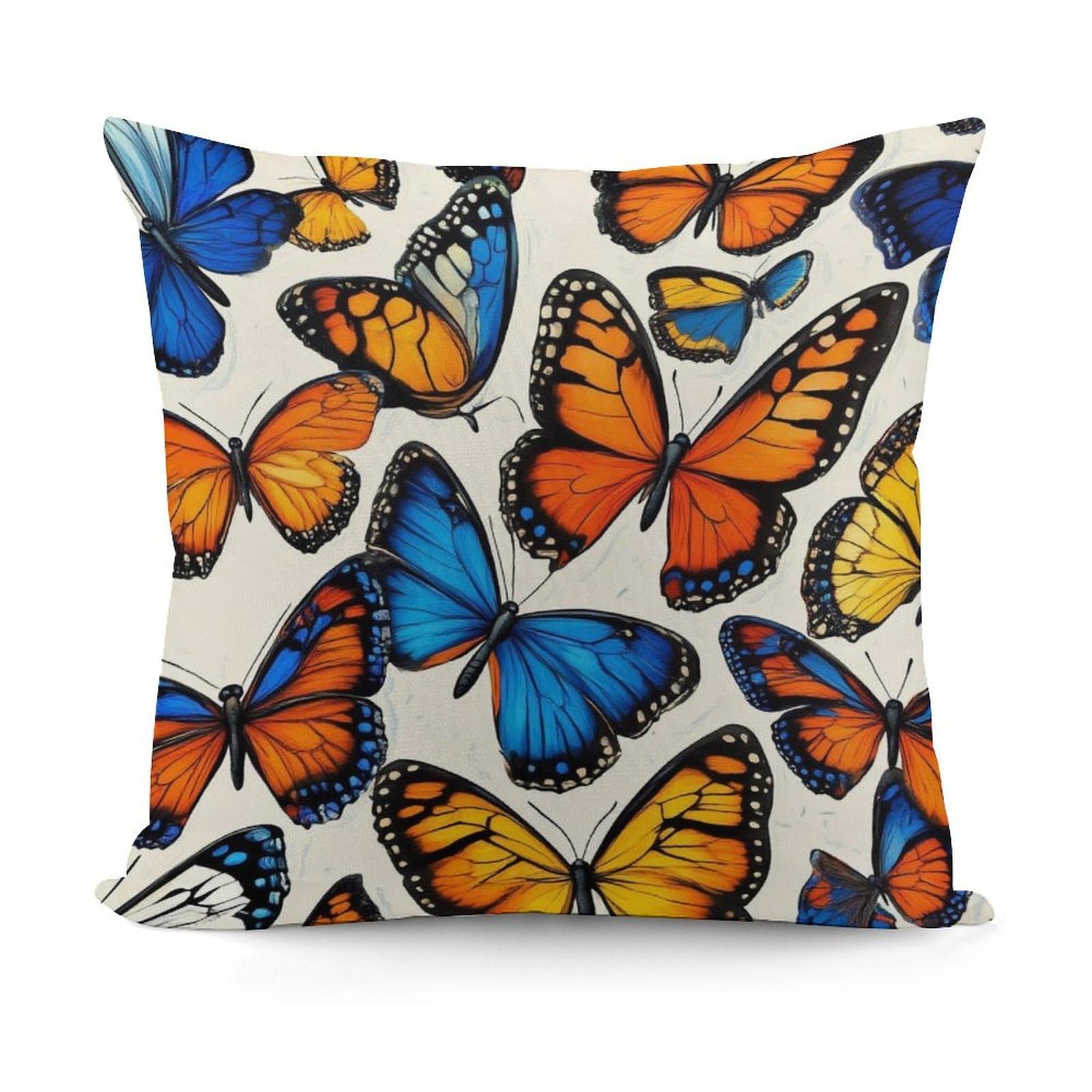 Smazdfxx Picture(674) Unique Pattern Soft Blue Orange Butterflies Art Plush Pillow Cover With Zipper For Sofa, Couch, Living Room Decorative