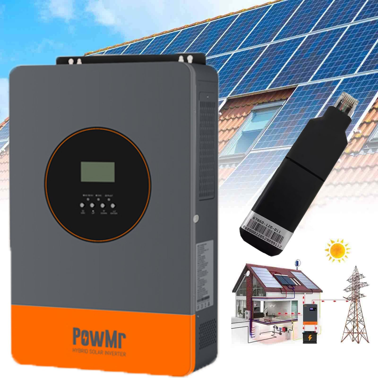 Onduleur Photovoltaïque 6,2 Kw (Pv60-500vdc) + Télécommande App, Onduleur Solaire Hybride - Prise En Charge Parallèle (Triphasé), Chargeur Mppt 48 V à 220/230 V + 120 A,Grey