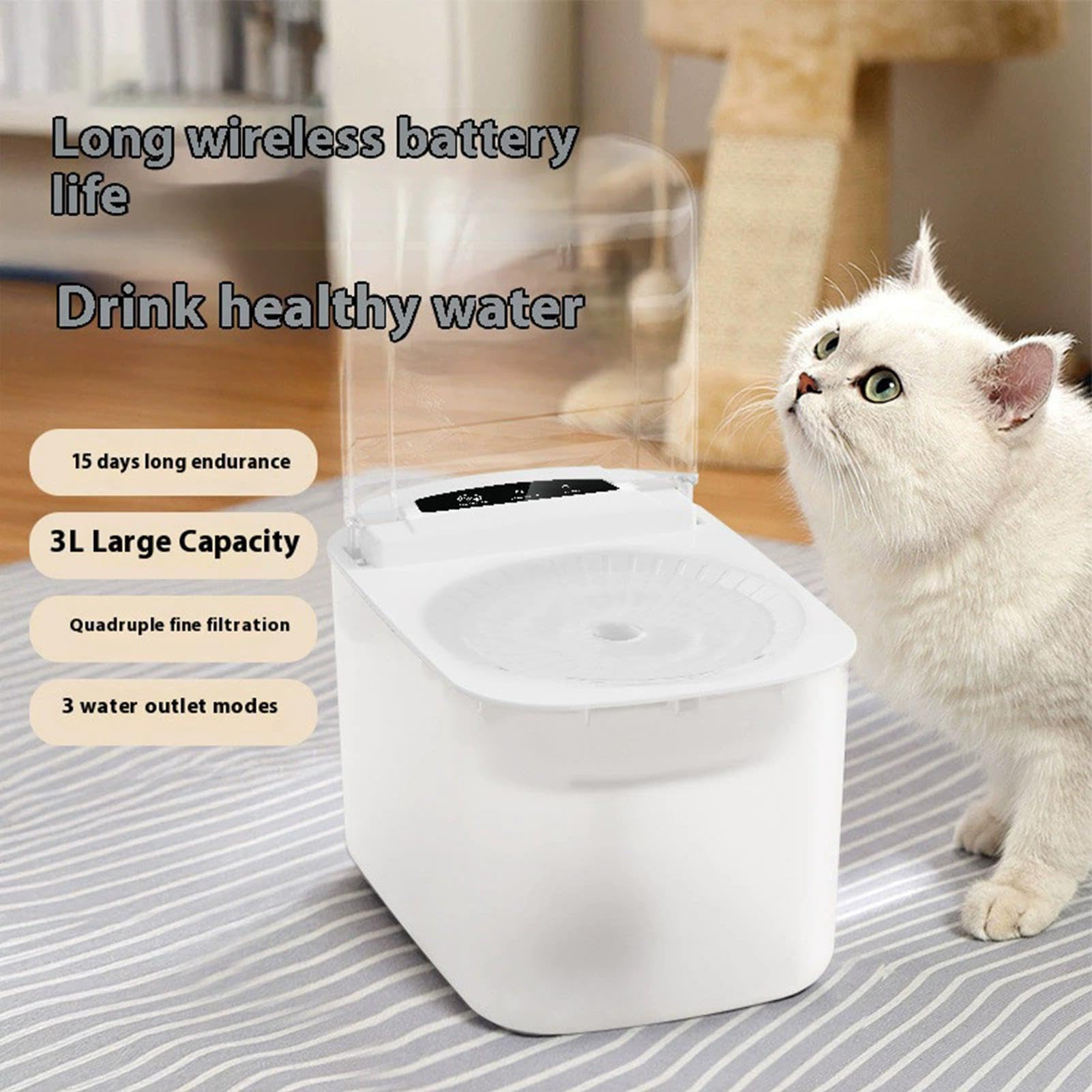 Gatti Erogatore d'acqua da 3 litri | animali domestici con coperchio a sensore di apertura automatica Per casa, cucina, soggiorno, appartamento e area di