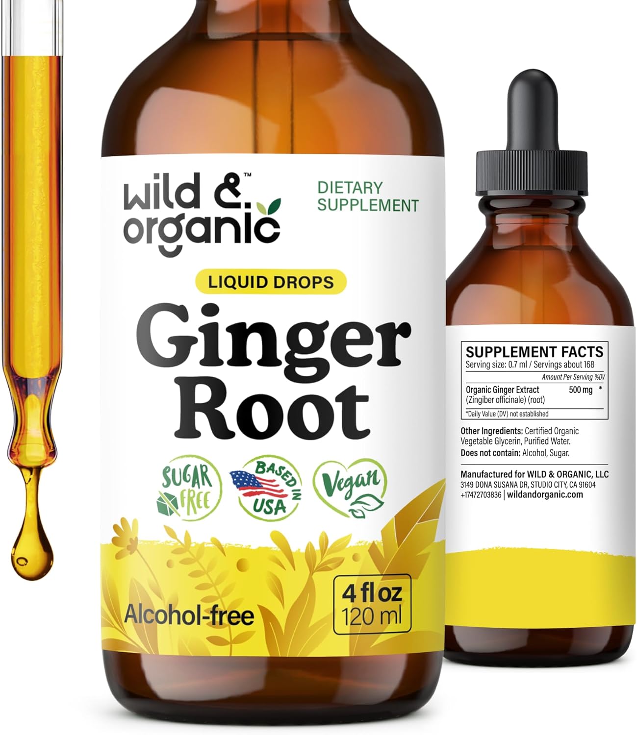 Wild & Organic Ginger Root Extract Drops – Immune & Digestive Support – Liquid Ginger Supplements – Vegan, Sugar & Alcohol-Free Tincture – 4 fl oz