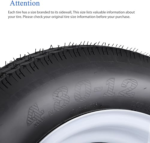 Miniatura 5 de Paquete de 2 neumáticos de remolque 480-12 4.80x12 4.80-12 4.8-12 4.8-12 con llantas de 12 pulgadas, 5 lengüetas en 4.5 pulgadas, rango de carga C