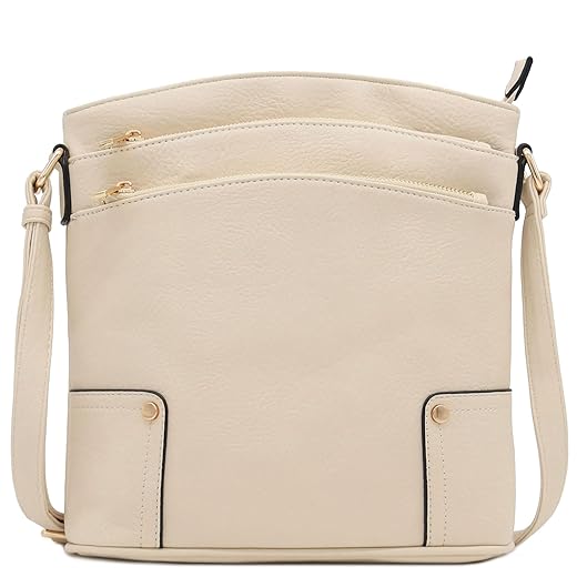 ALYSSA Triple Zip Pocket Large Crossbody Bag (Dusty Blue)