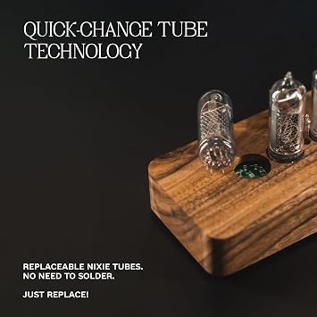 Authentic Nixie Tube Clock with Replaceable IN-14 Nixie Tubes, Motion Temperature Humidity Sensors, Dual RGB Backlight, Alarm Clock, One Spare Nixie Tube Included, Visual Effects (Walnut Rounded)