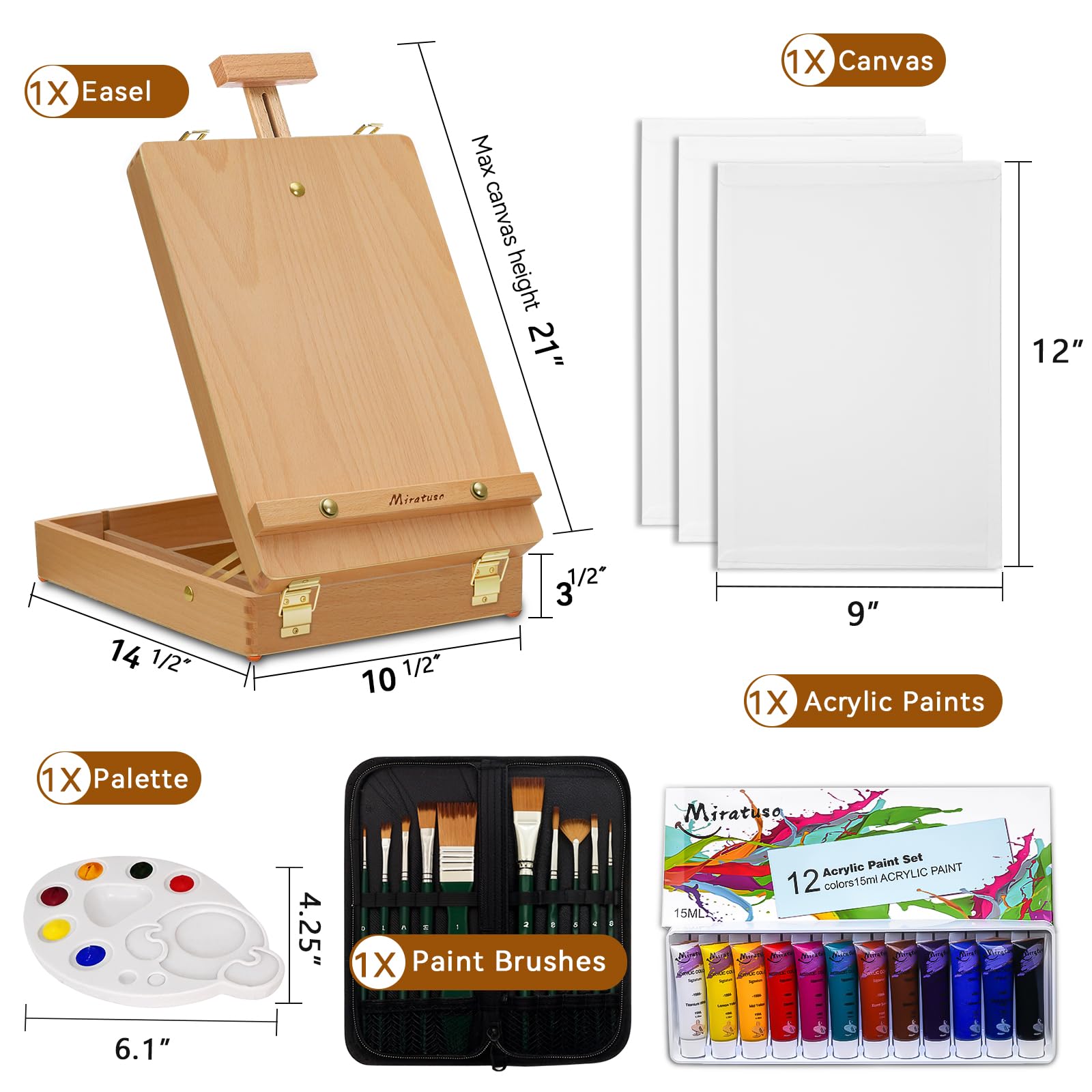 Materiały artystyczne 27 sztuk zestaw farb akrylowych z mostkiem - 12 farb, 10 pędzli, 3 panele płócienne, 1 paleta, zestaw do malowania dla artystów, dzieci, początkujących