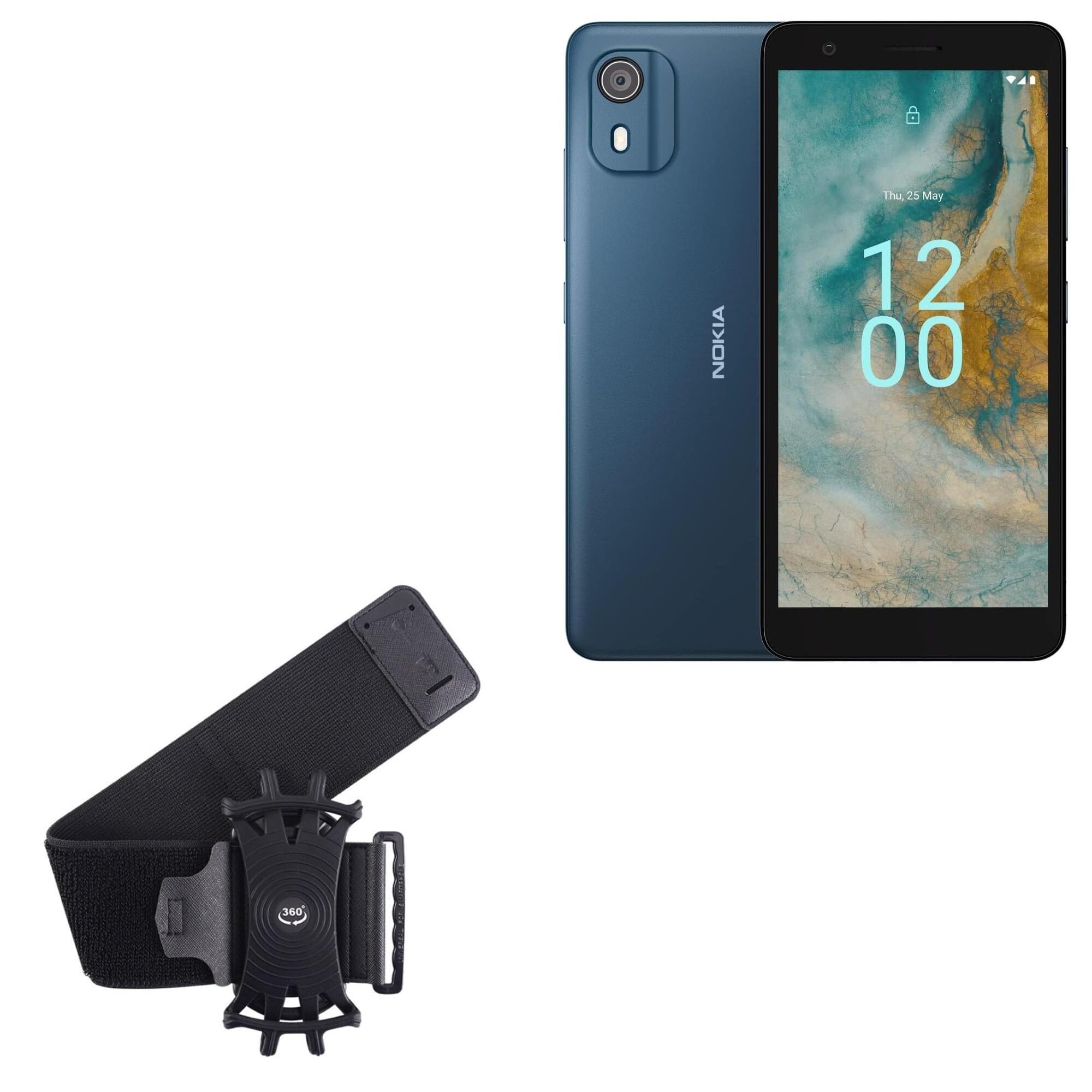 BoxWave Holster Compatible with Nokia C02 - ActiveStretch Sport Armband, Adjustable Armband for Workout and Running - Jet Black