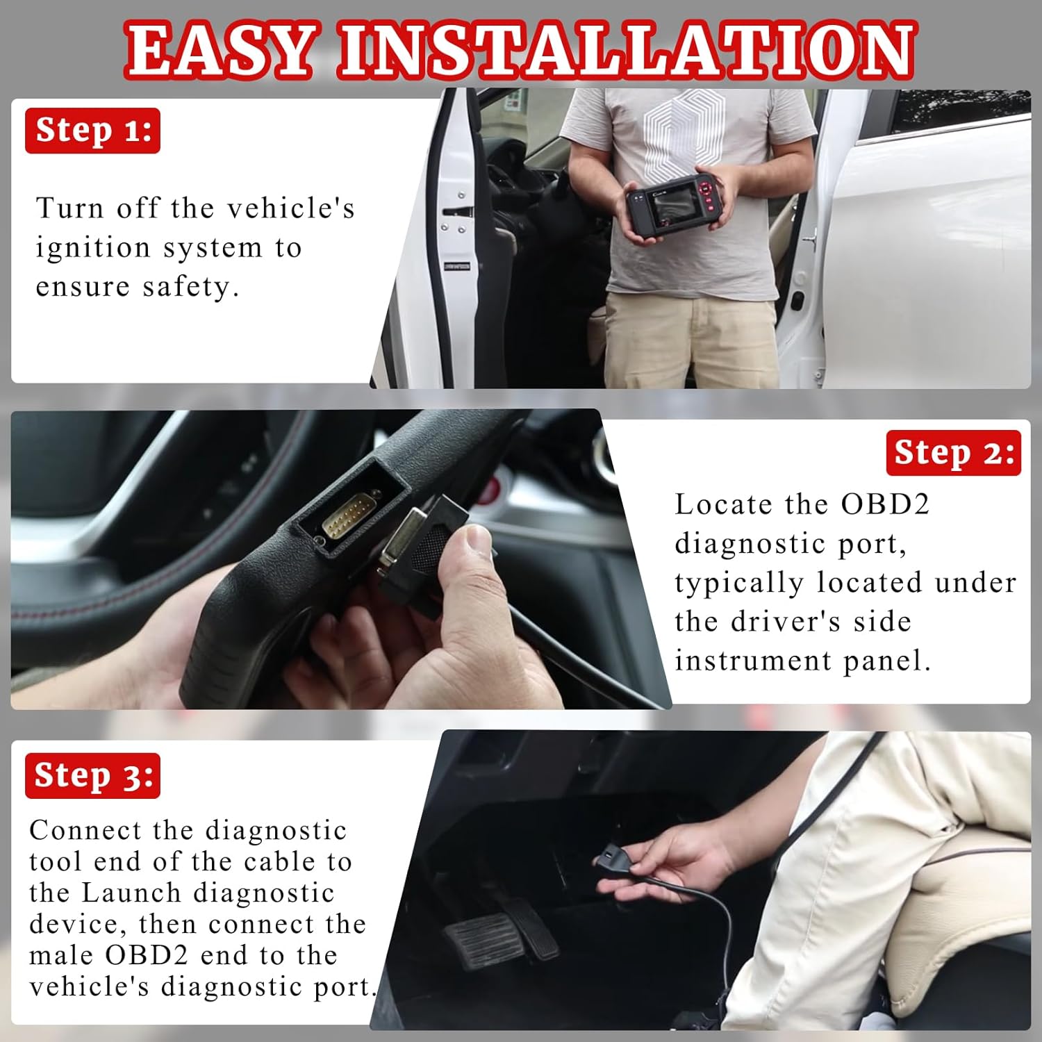 Original Main Cable Replacement OBDII OBD2 Fit for Launch X431 CRP129 CRP123 Creader VII+ Creader VIII Diagnostic Extender Connector Cable Scanner Code Readers Scan Tools Accessories 16 Pin Black